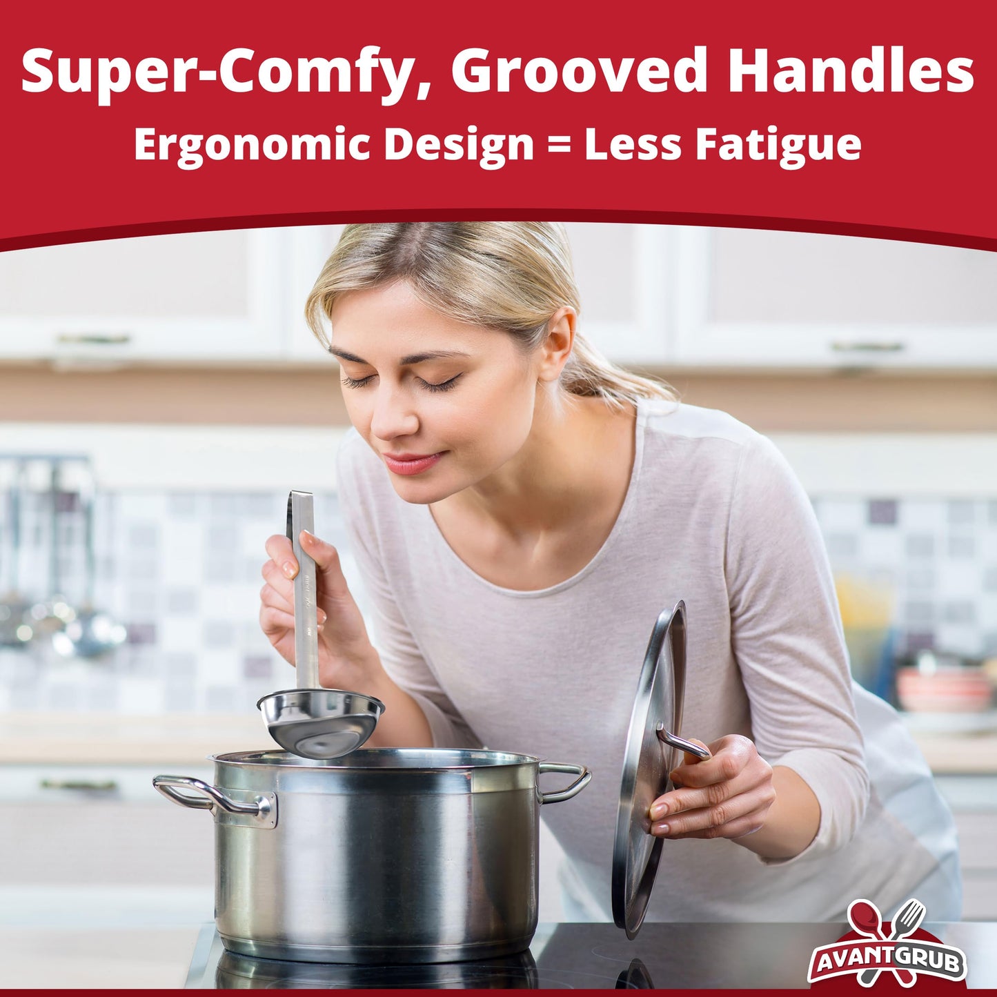 Super Sturdy, Ergonomic 4 Oz. Soup Ladle 3 Pk. Stainless Steel Ladles with Long Handles. Best Kitchen Accessories for Stirring, Portioning and Serving Soups, Chili and Stew in Restaurants and at Home