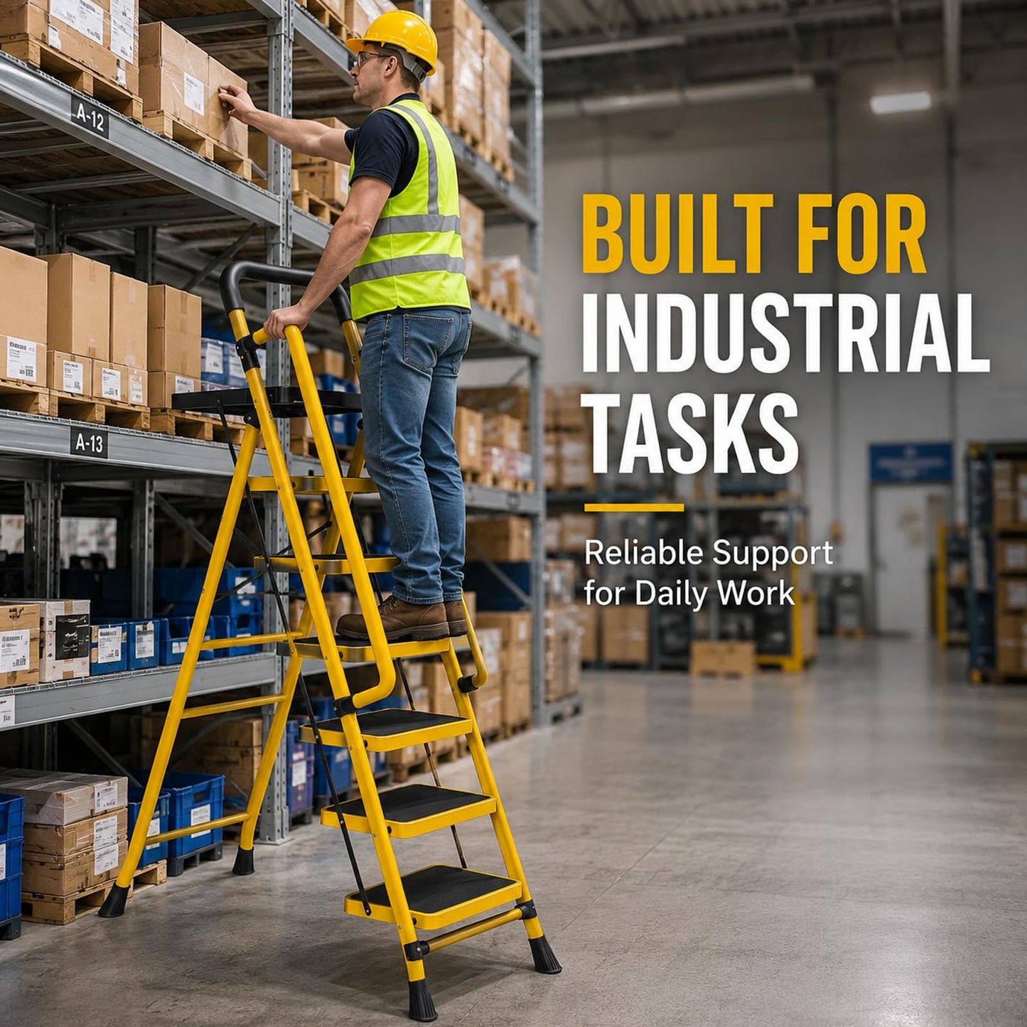 6 Step Ladder with Platform, 330 Lbs Load Heavy Steel Duty Step Ladders, Portable Safety Step Stool with Pedals, Handrail, for Multi-Purpose, Home, Kitchen