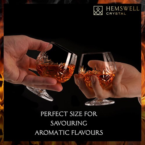 Hemswell Crystal Brandy Snifter Glasses Set of 2 - Small Cognac Glasses for Scotch or Whiskey - Port Goblets - European Crystal 8.5oz - Glenrigg