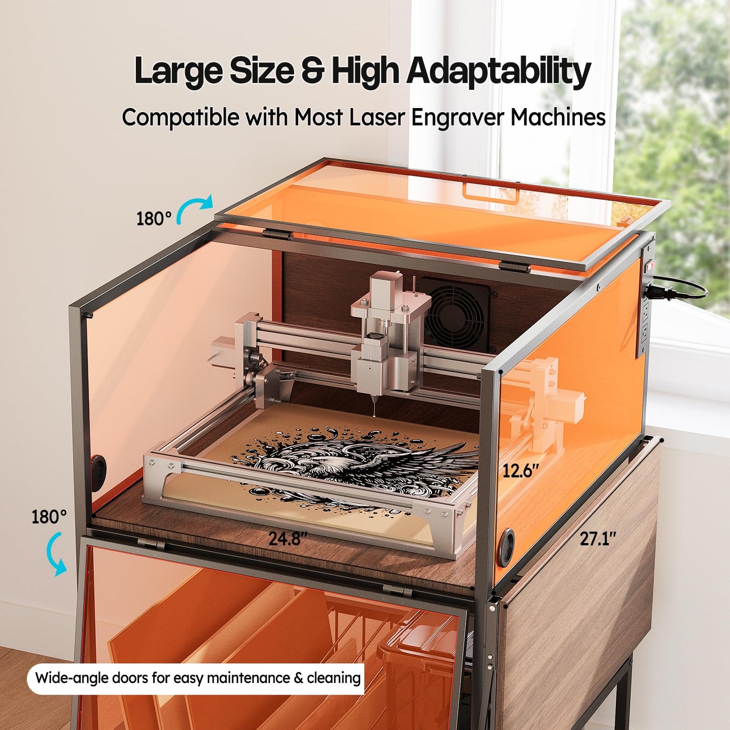 Crafit Laser Engraver Enclosure Cabinet with Exhaust, Laser Engraving Table with Ventilation Fan, Heavy Duty Laser Cutter Protective Cover Tent with Light Filtering, Insulate against Noise Fumes Odors