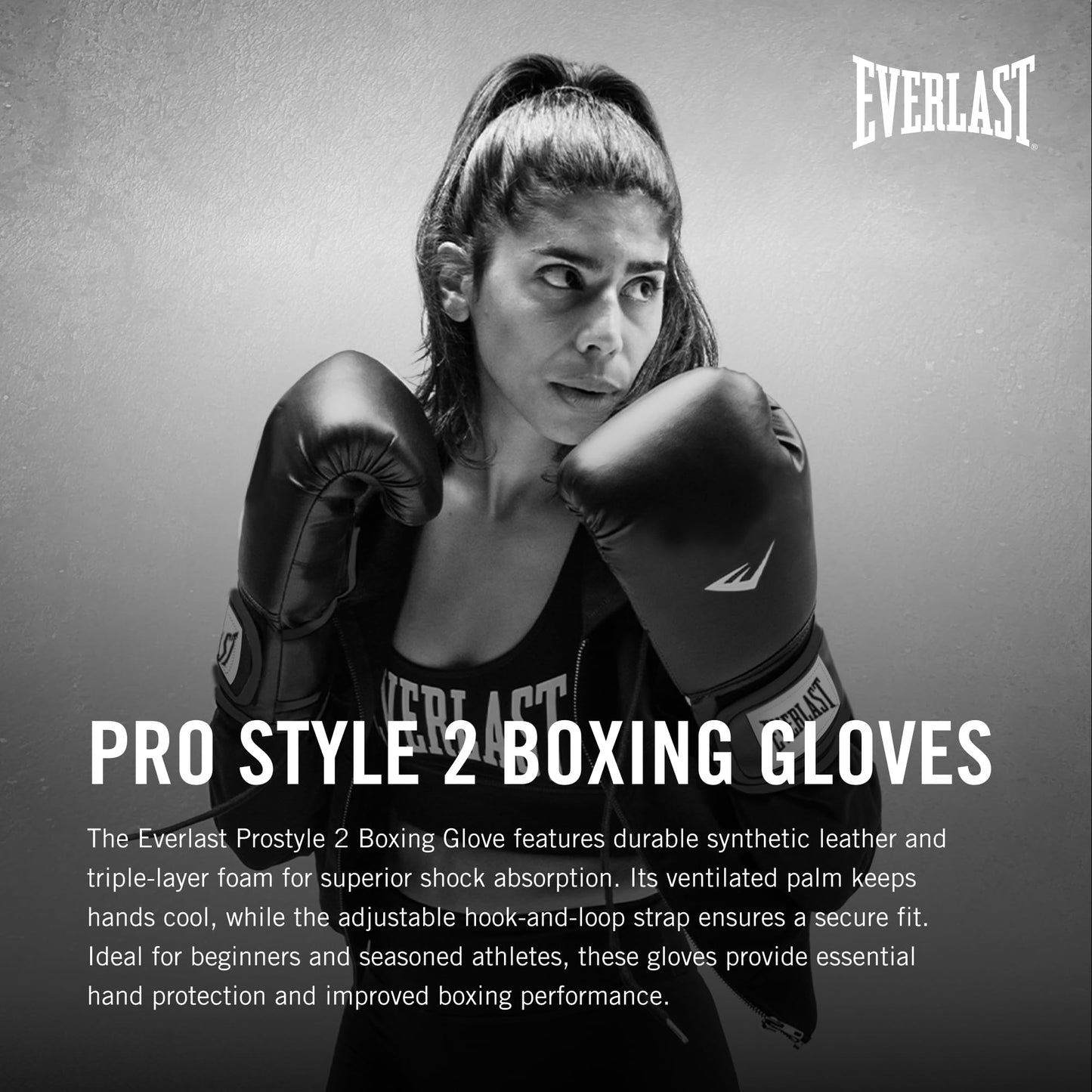 Everlast ProStyle 2 Boxing Gloves | Classic Fight Training Gloves for Men and Women | Secure Fit Hook and Loop with Wrist Support | Heavy Bag & Fitness Training (14 oz | Black)