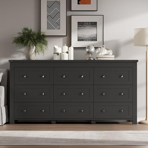 BORNOON 9-Drawer Dresser - Modern Wooden Storage Chest with Metal Handles for Bedroom & Living Room