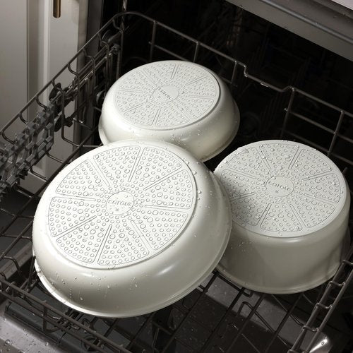 CAROTE Ceramic Pots and Pans Set Non Stick, Nonstick Kitchen Cookware Sets with Lid, Detachable Handle Sauté Pan Set, Non Toxic Frying Pan, Oven Safe, Induction Ready, Cream White