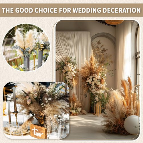 Le courant 17" 100Pcs Dried Pampas Grass Decor, Naturally Small Boho Pampas Grass with Bunny Tails & Reed Grass for Home Table Decor, Wedding, Rustic Farmhouse Party Decorations, White and Brown