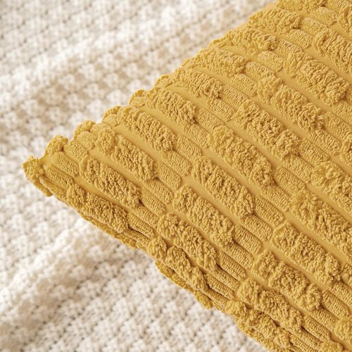 MIULEE Corduroy Throw Pillow Covers - Soft Boho Striped Design | 18x18 Inch Yellow for Modern Farmhouse Decor