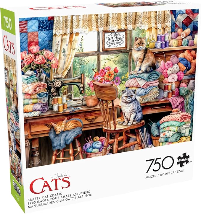 Buffalo Games - Tom Wood - Crafty Cat Crafts - 750 Piece Jigsaw Puzzle for Adults -Challenging Puzzle Perfect for Game Nights - Finished Size is 24.00 x 18.00