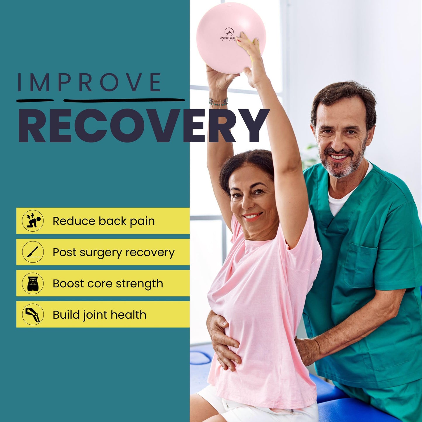 ProBody Pilates Ball, Exercise Balls Physical Therapy - 9 Inch Small Exercise Ball for Between Knees for Rehab, Barre, Core, Stability & Yoga, Physical Therapy Ball for Back Pain (Rose)