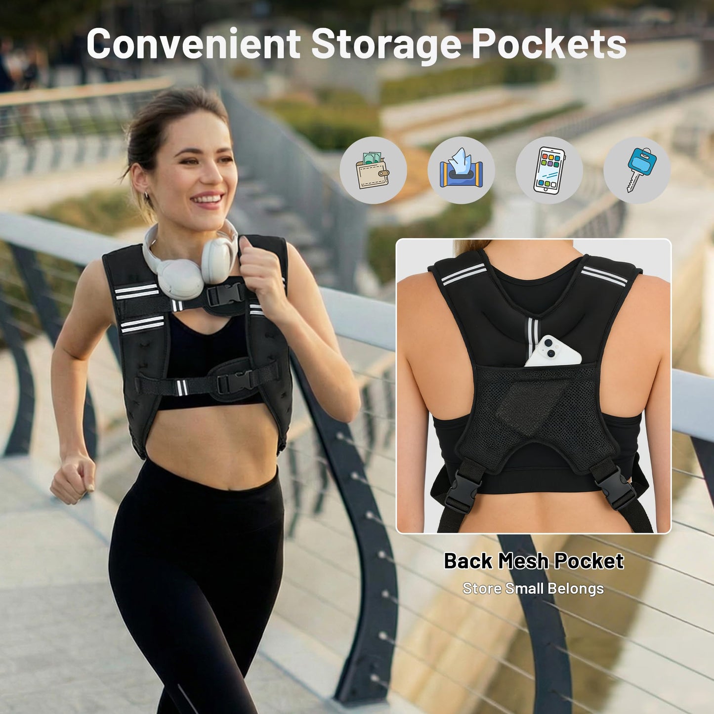 MIKOLO Weighted Vest Women, 8lb/12lb/16lb Weight Vest with Storage Pocket, Reflective Stripe for Walking, Running, Strength Training, Weight Loss and Workout (8lb)