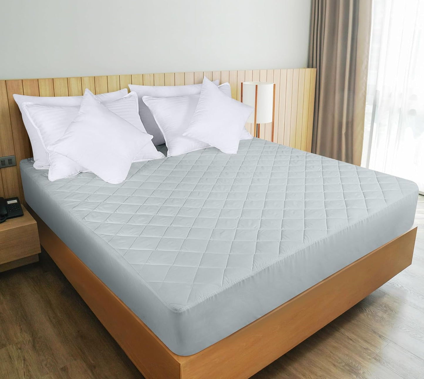 Utopia Bedding Quilted King Size Mattress Pad - Deep Pocket Protector, Machine Washable | Light Grey