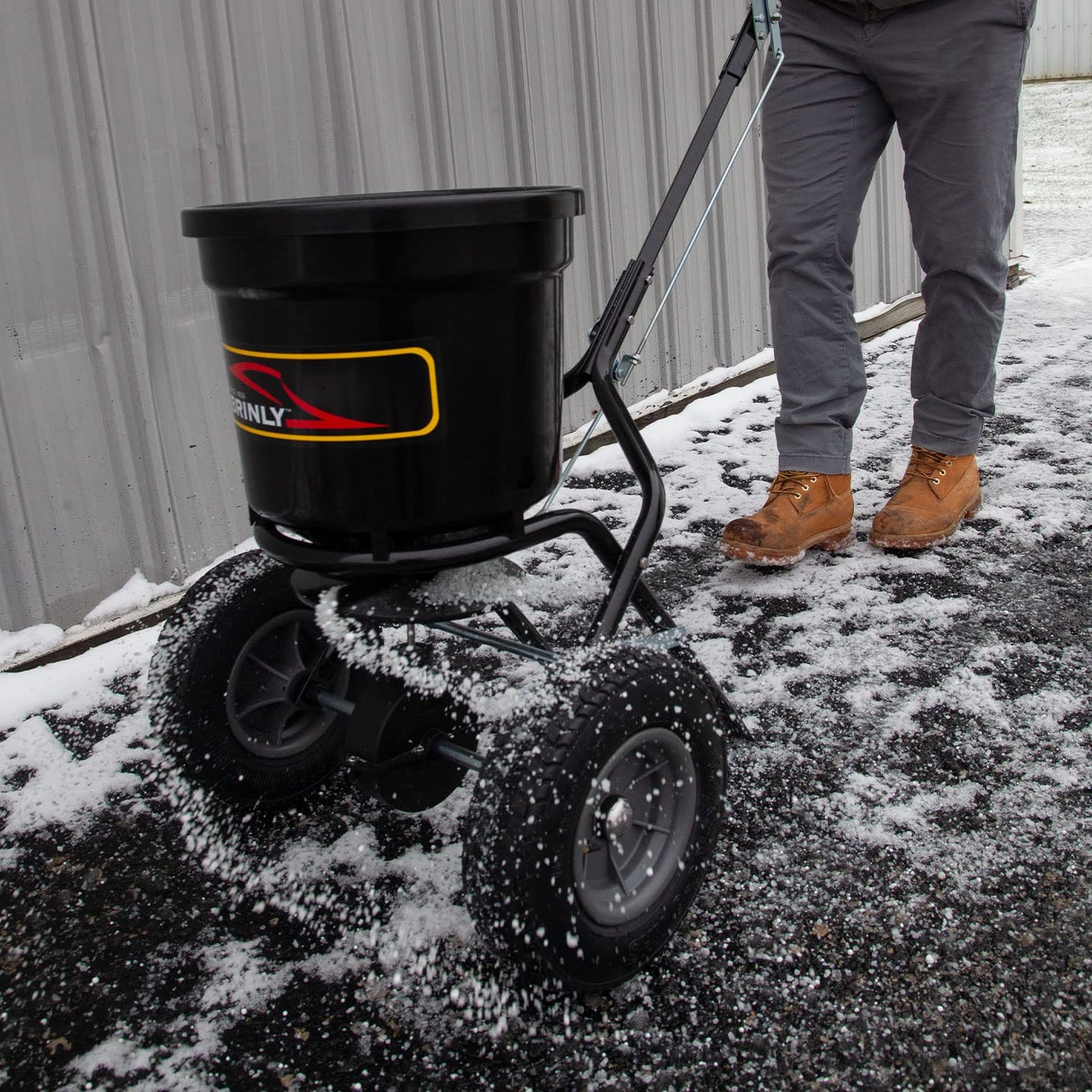Brinly P20-500BHDF-A Push Spreader with Side Deflector Kit and Hopper Grate, 50 lb. Capacity - Flat Black