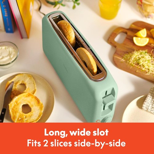 Bella 2 Slice Slim Toaster - 6 Setting Shade Control & Reheat | Fits Sourdough, 10” Long Slot, Seaglass