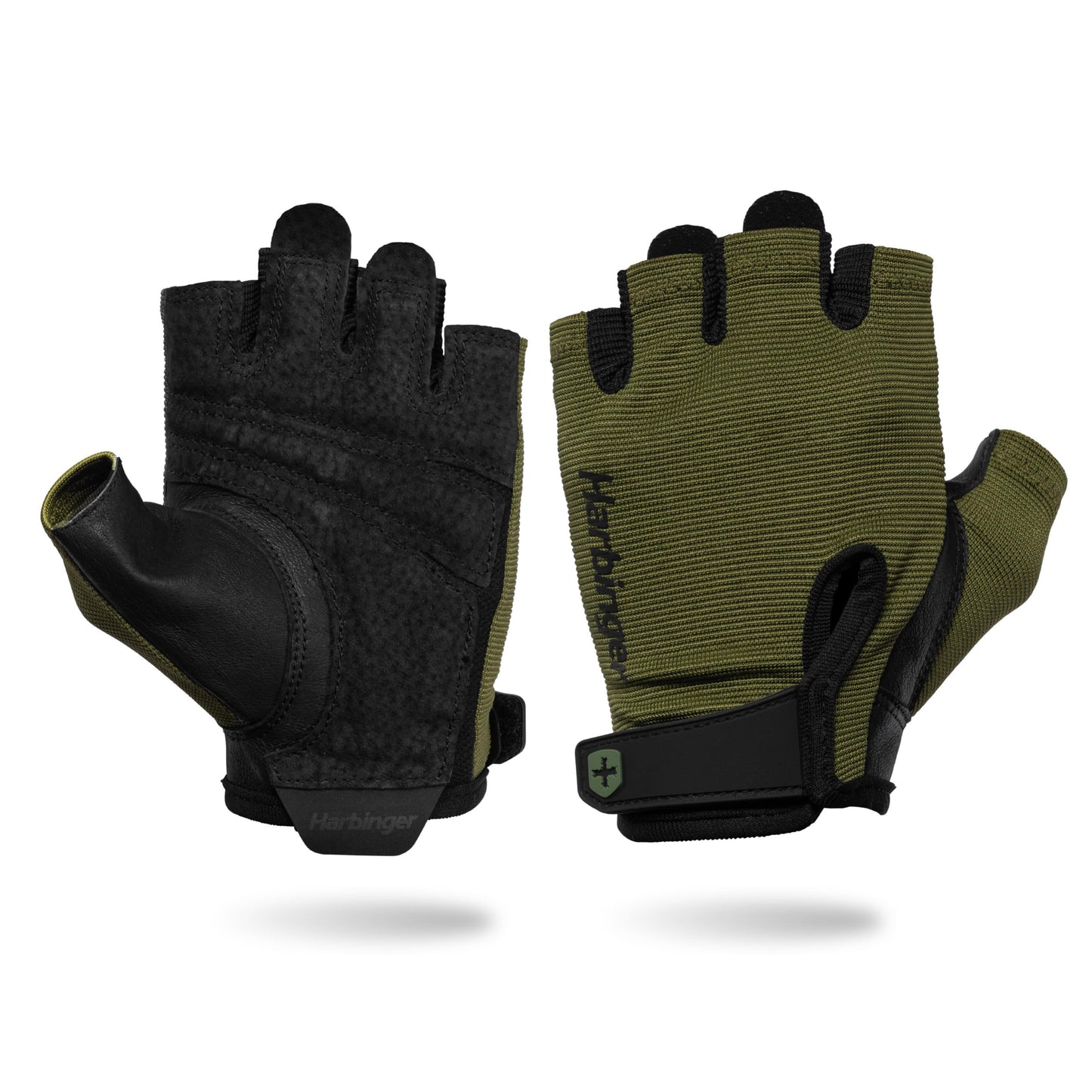 Power Gloves 3.0 - Durable Half Finger Weightlifting Gloves with Adjustable Wrist Closure, Breathable Leather Palm, Men's, Green, Large