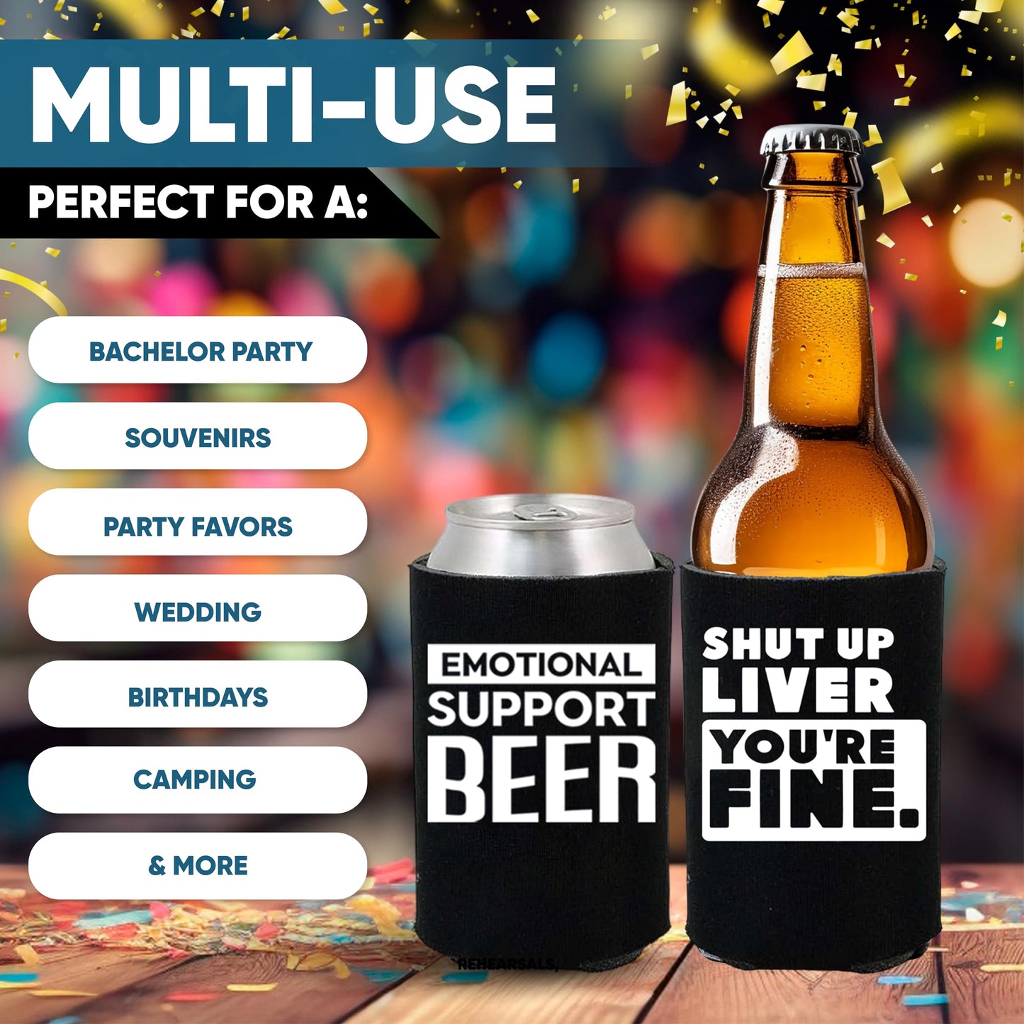 Funny Beer Party Sayings Can Sleeve Cooler Insulated Drink Coozies Soda Beer Hugger Coolies (Black, 8 Pk)