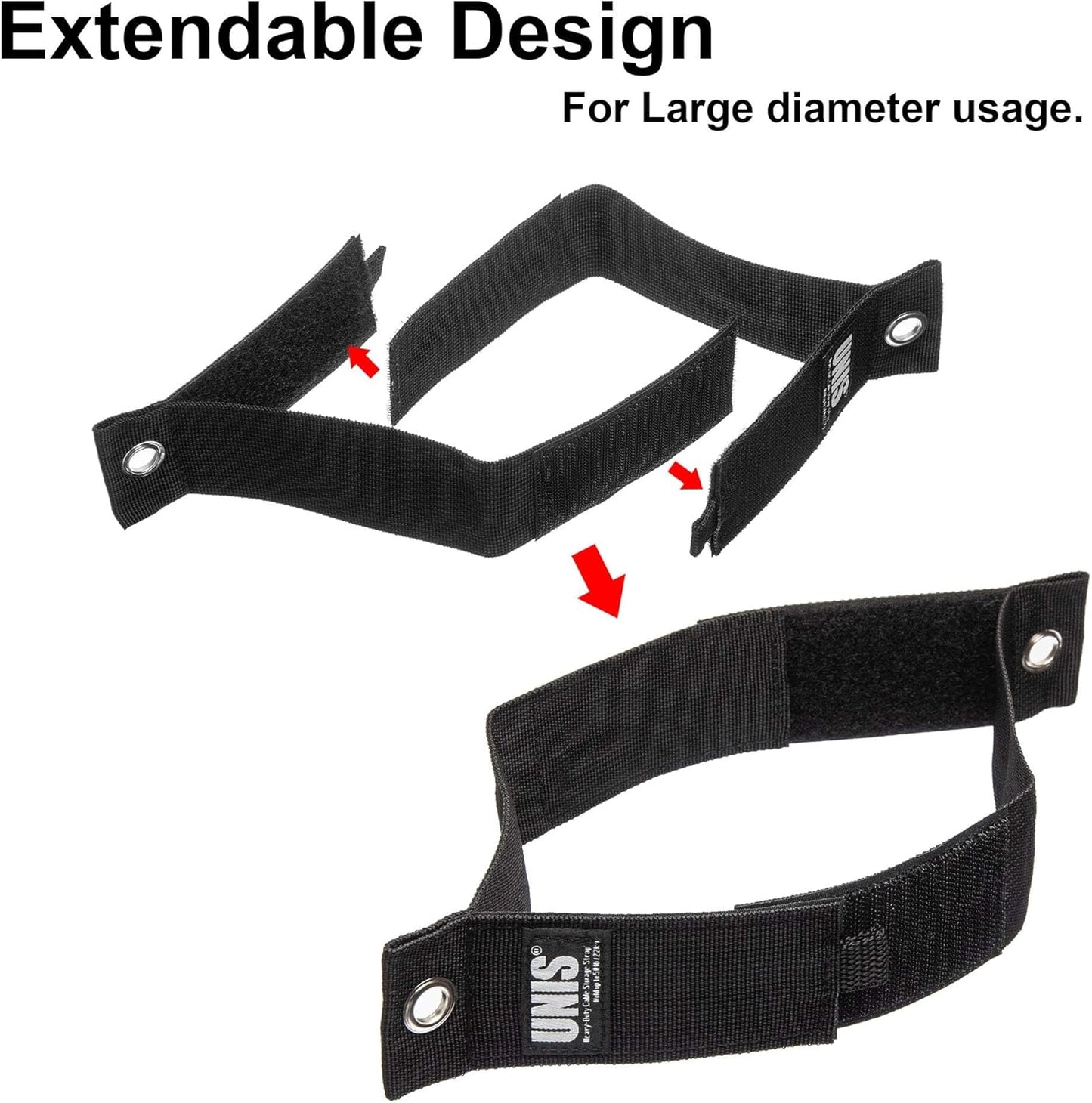 UNIS 8 Pack 13-inch Heavy Duty Large Extension Cord Storage Extendable Cable Ties Strap Loop Hanger Organizer