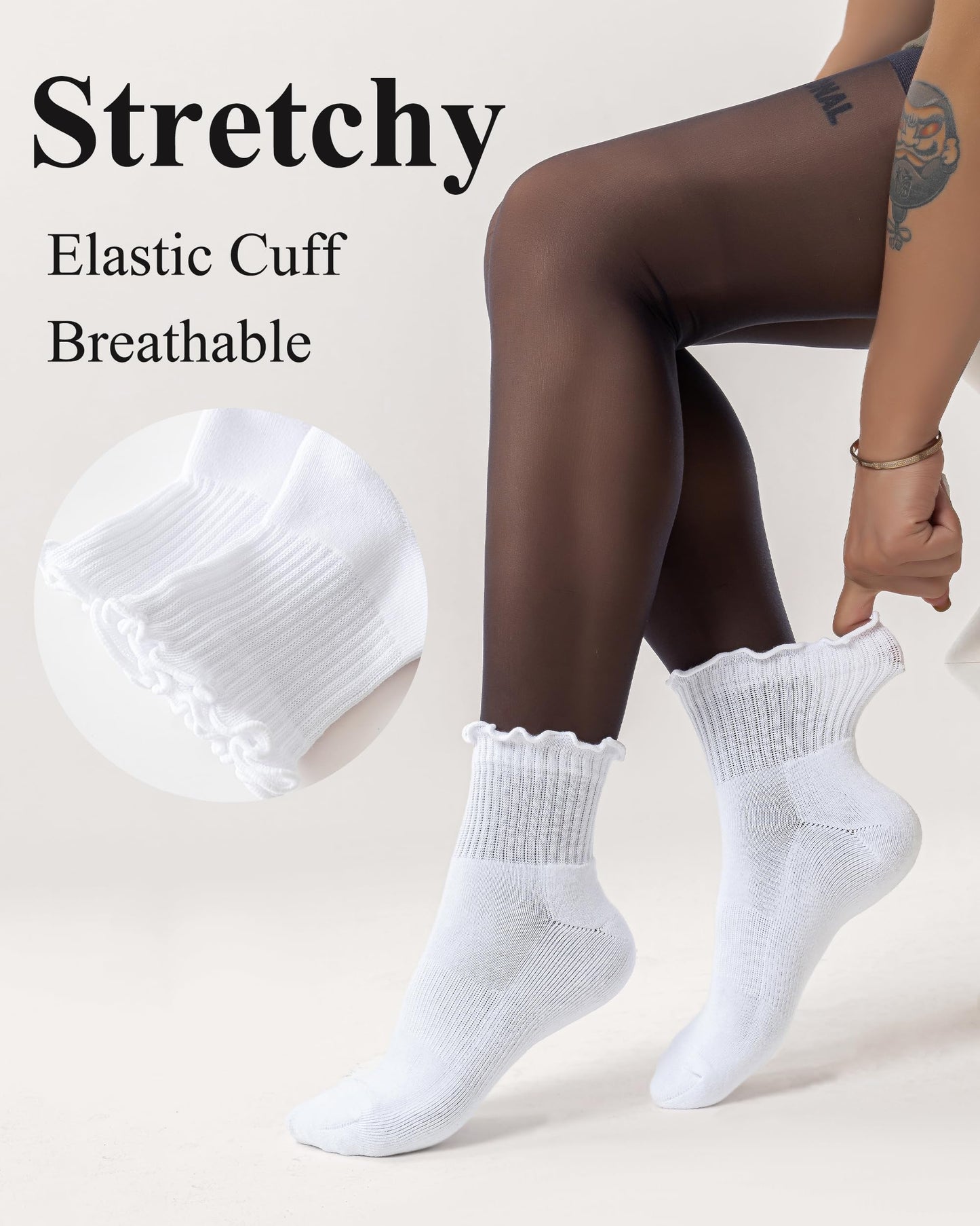 Mcool Mary Women's Ruffle Athletic Crew Socks,Cotton Cushioned Ankle Socks,Cute Frilly Running Tennis Sock with Arch Support for Girls Size L
