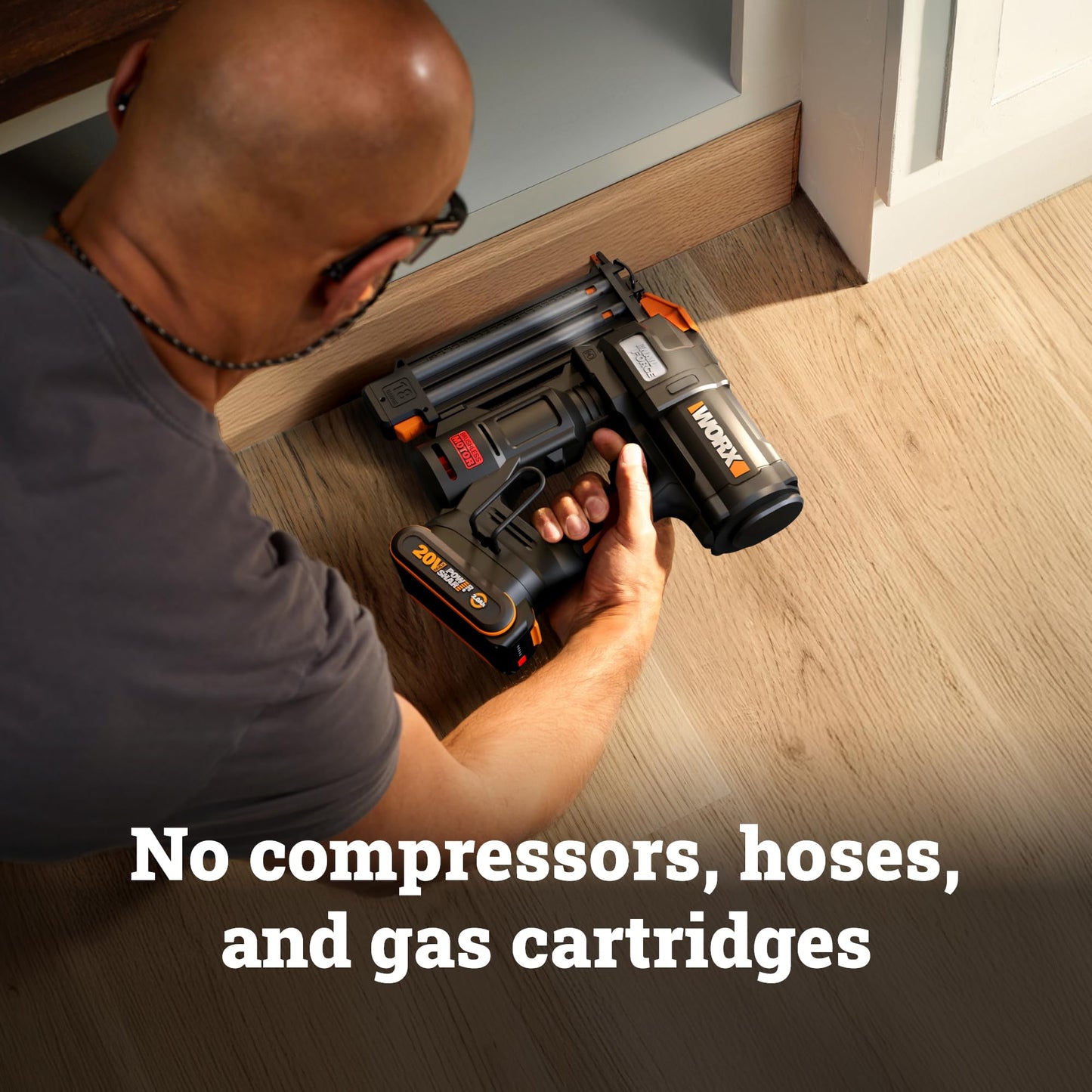 WORX Brad Nailer Cordless, 20V 18 ga Brushless Nail Gun Cordless, High Driving Power, Up to 2-⅛" into Hardwood, Narrow Nose, 3 LEDs, 3000 Nails & 20V 2.0 Ah Battery and Charger Included, PowerShare