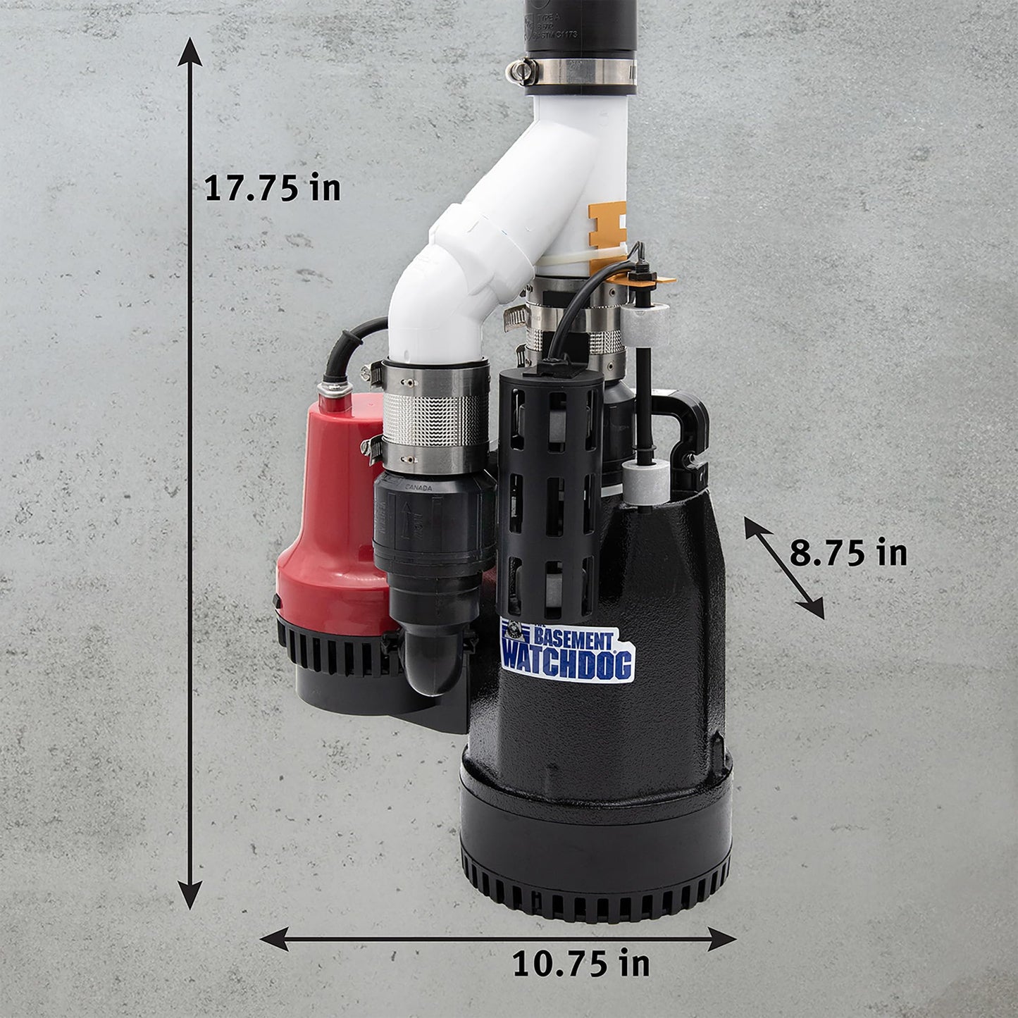 The Basement Watchdog Combo Preassembled Primary & Battery Backup Sump Pump System w/Monitoring Controller (CITE-33); Copper-Wound PSC Motor