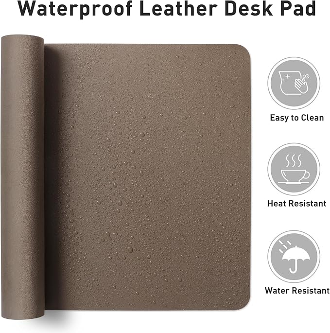 Aothia Leather Desk Pad Protector, Office Desk Mat, Large Mouse Pad, Non-Slip PU Leather Desk Blotter, Laptop Desk Pad, Waterproof Desk Writing Pad for Office and Home (48"x17", Coffee)
