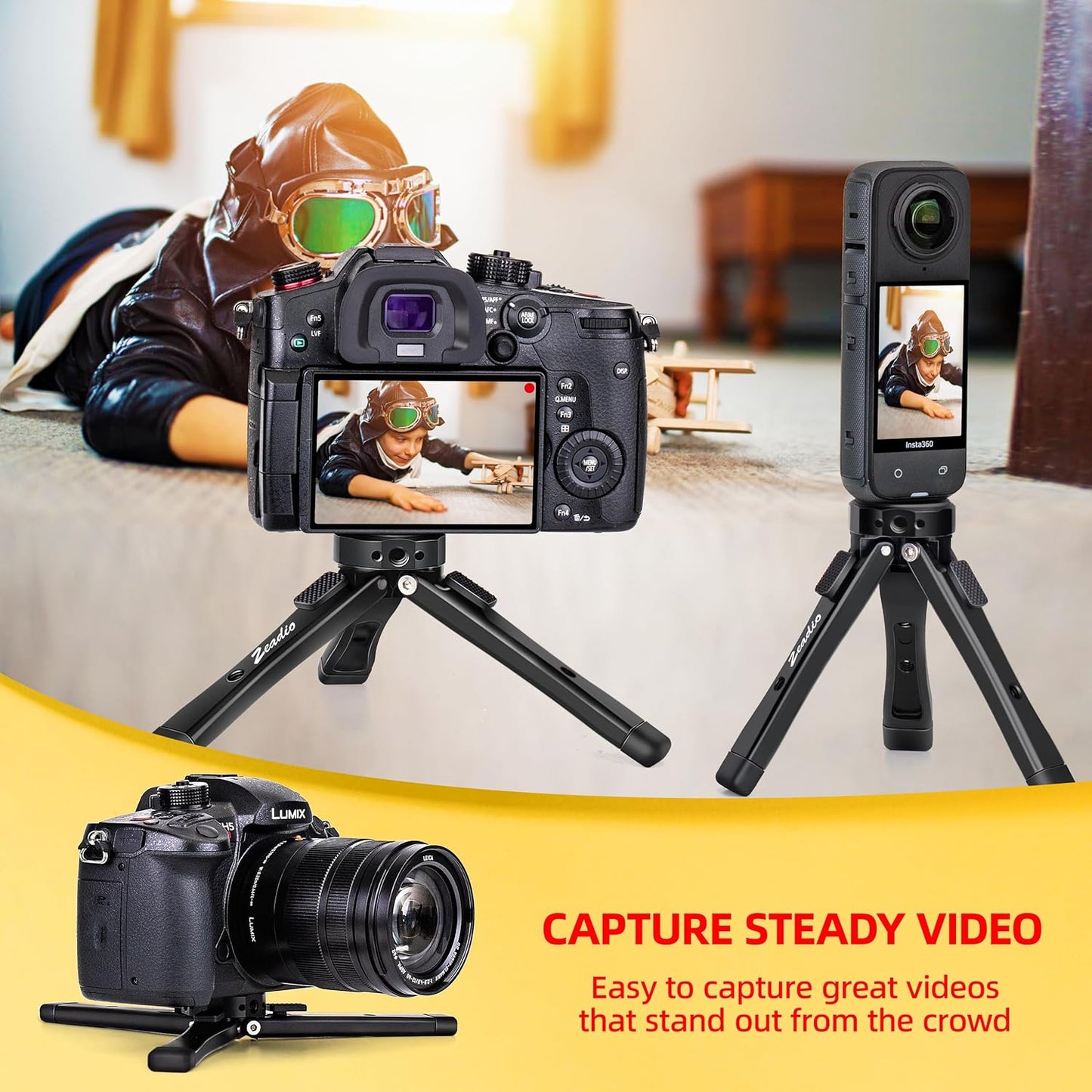 Zeadio etc(40kg/88lb Heavy Duty Mini Metal Tripod Stand - Universal Small Table Tripod for Camera, Gimbal, Action Cam