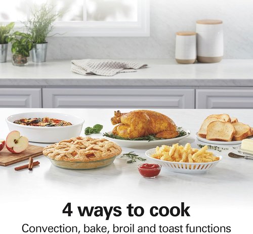 Hamilton Beach 6 Slice Convection Toaster Oven - Easy Reach Roll-Top Door, Bake & Broil Functions, Silver