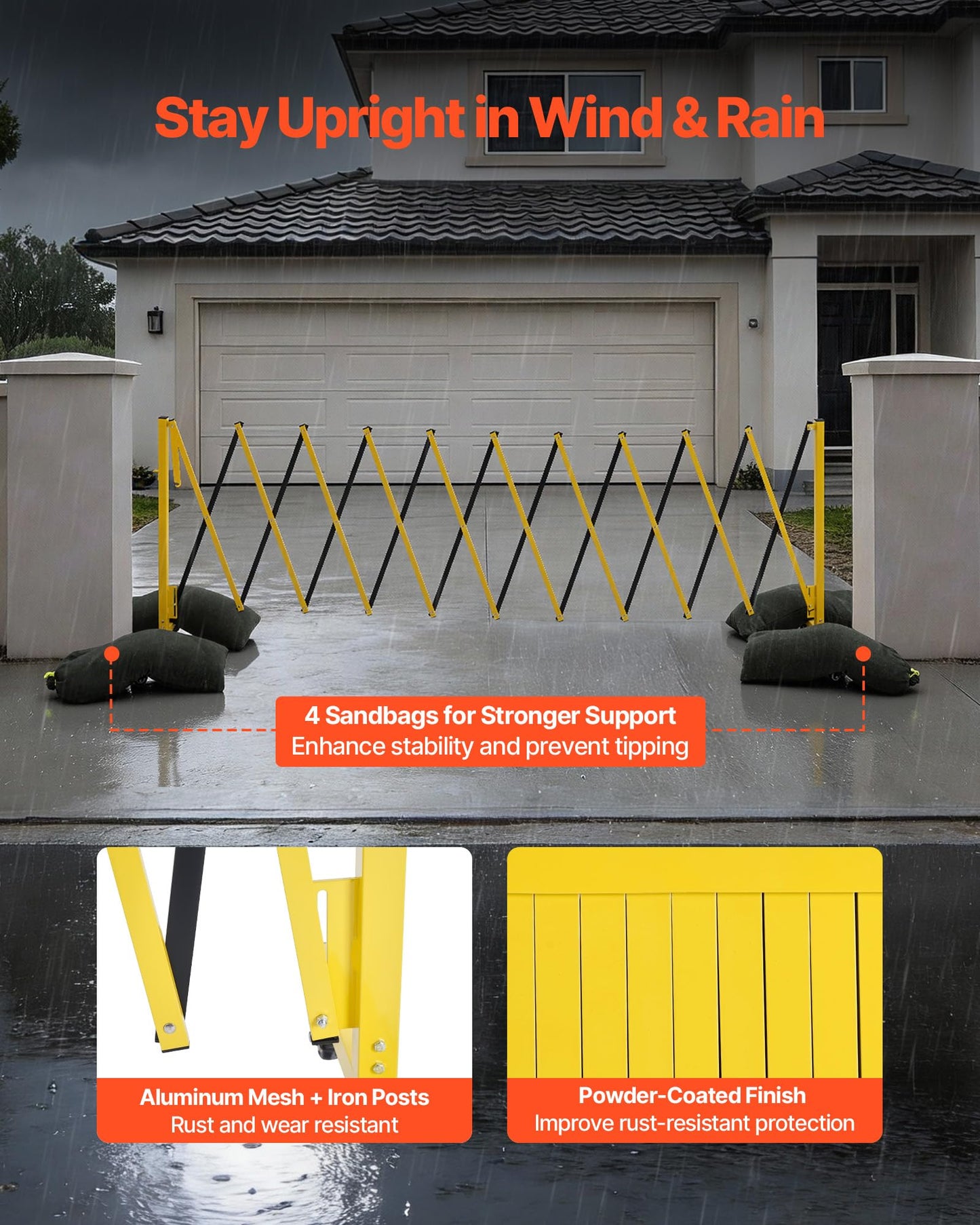 VEVOR Industrial Expandable Barricade, 13FT Expandable Safety Barrier, Flaxible Mobile Barricade with Locking Casters, Portable Folding Security Gate Traffic Fence for Driveway Warehouse Elevator