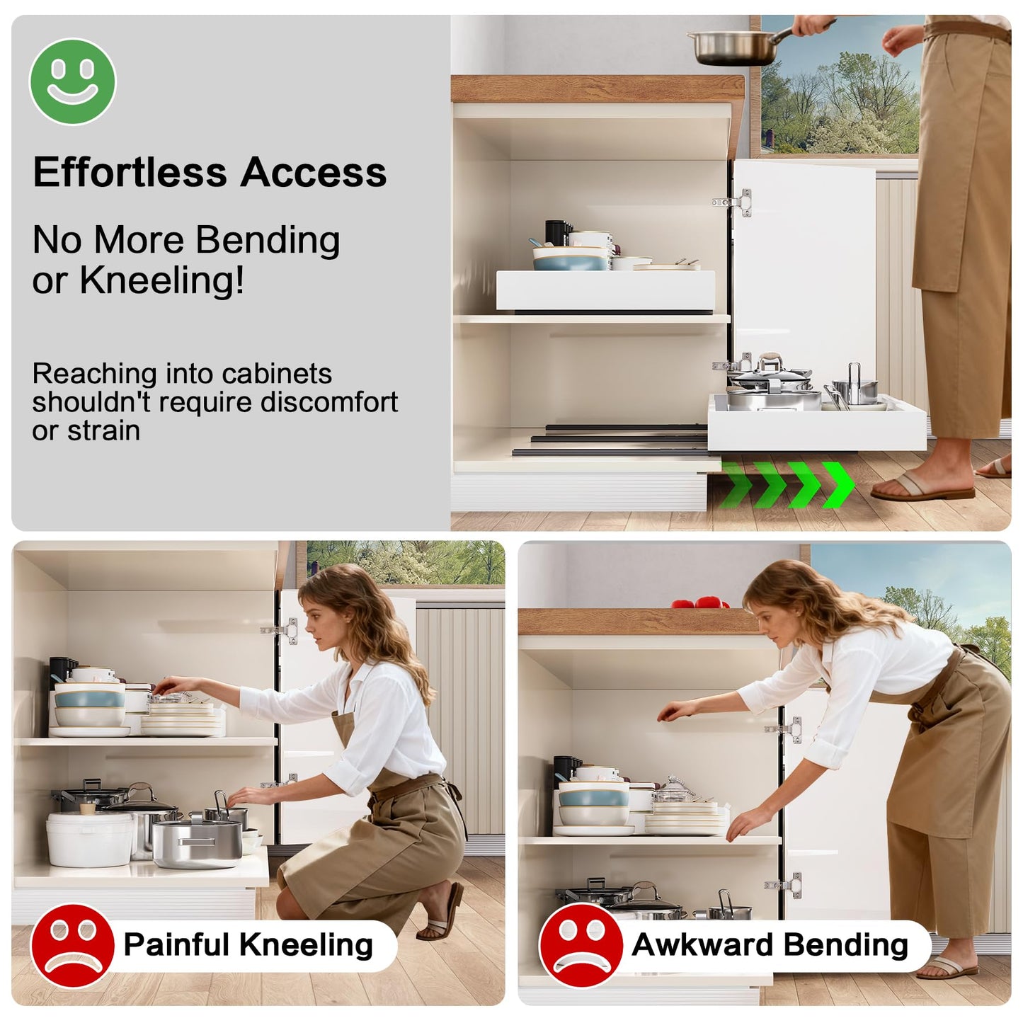 QUYUWU 4 Pack Pull out Cabinet Organizer,Extendable (12"-20") Heavy-Duty Pull-Out Drawers (white, 21" Dx12-20 W)