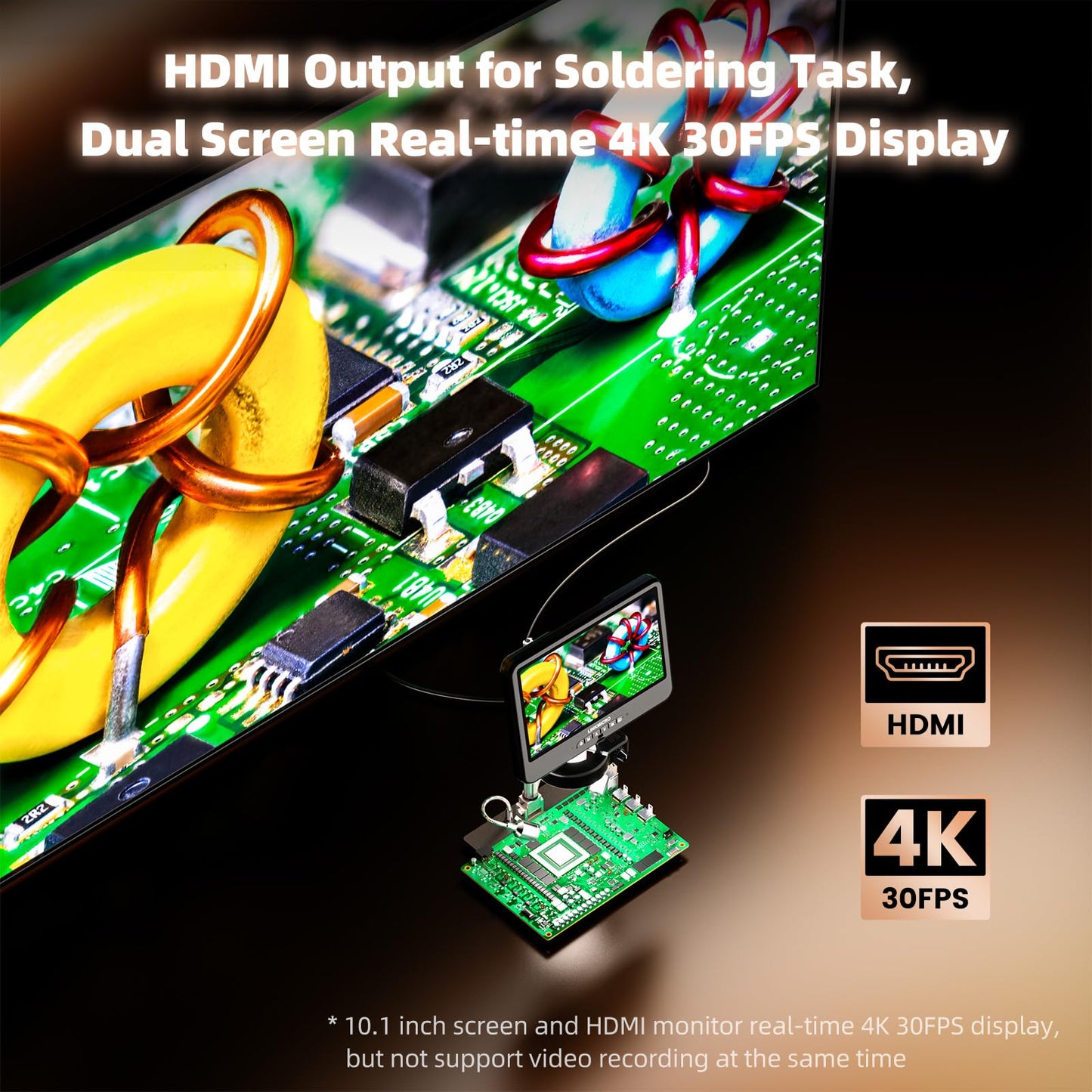 4K 30FPS HDMI Digital Microscope with 10.1'' Screen for Soldering LM208S, 4K Coins Microscope Camera 1500X for Adults, 3840P UHD Video Audio, 56 LED Ring Light, Full Coin View, PC View, 64G