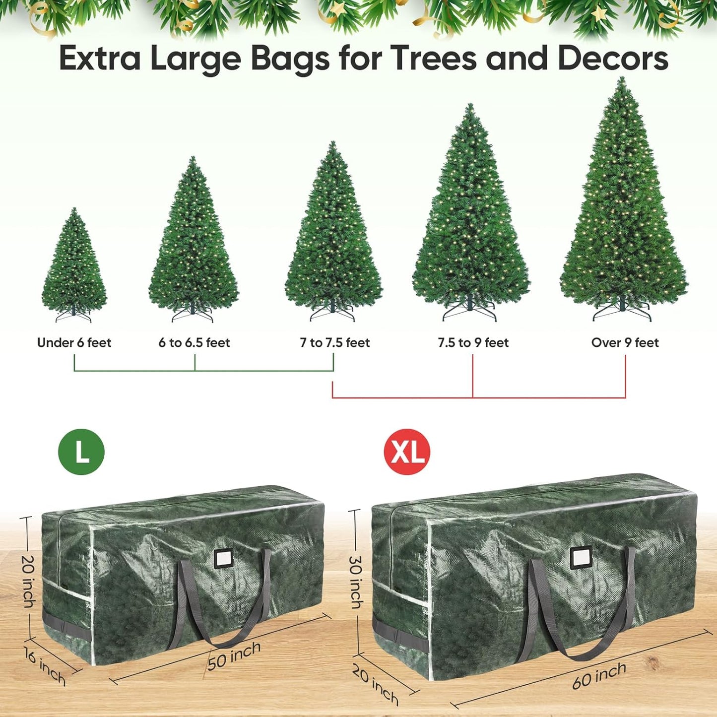 BALEINE Christmas Tree Storage Bag - Heavy Duty Extra Large with Reinforced Handles & Dual Zippers | 7.5 ft Transparent