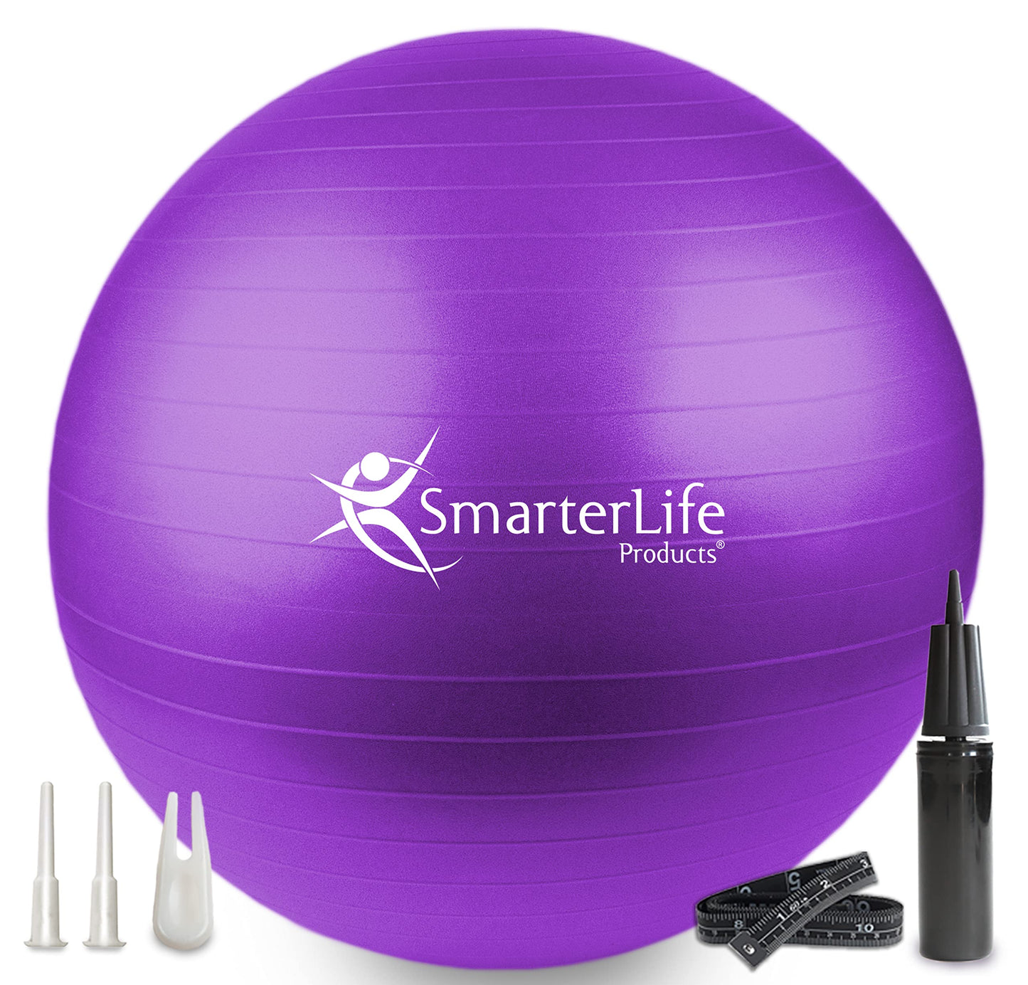 SmarterLife Exercise Ball Yoga Ball for Fitness, Balance, Stability, or Pregnancy, Gym Ball for Core Workout, Physical Therapy, Yoga Ball Chair for Office, Anti-Slip Anti-Burst (65 cm, Purple)