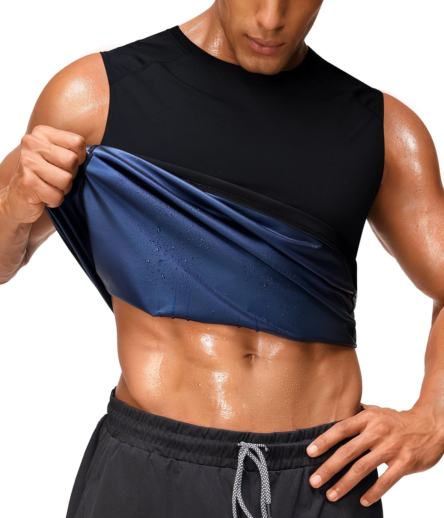 Junlan Sauna Shirt for Men - Waist Trainer Sweat Vest Gym Top for Gym Workout(Black,Large)