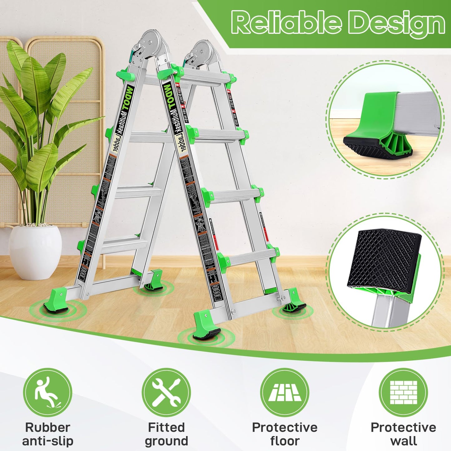 WDOT Ladder, Extension Ladders for Home Stairs 14 Ft, 4 Step Multi Position A Frame Ladder with Stabilizer Bar, Compact Folding, 330 lbs Telescopic Aluminum Adjustable Ladders, Escaleras para Casa