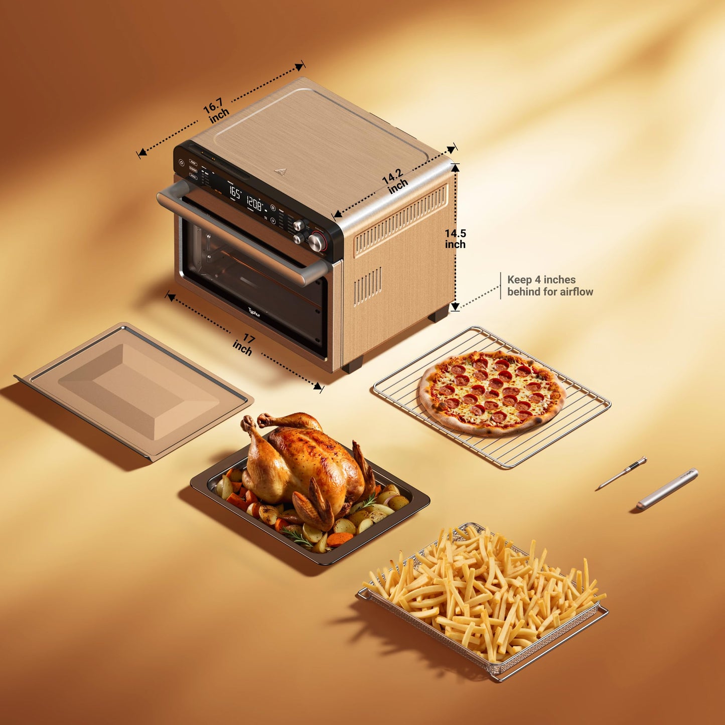 Typhur Sync Oven with Smart Wireless Meat Thermometer Probe, 12‑in‑1 Countertop Airfryer Toaster Oven Combo, 360° Turbo Convection, Dehydrator, Recipes & 5 Accessories, Large 27QT with Extra Wire Rack