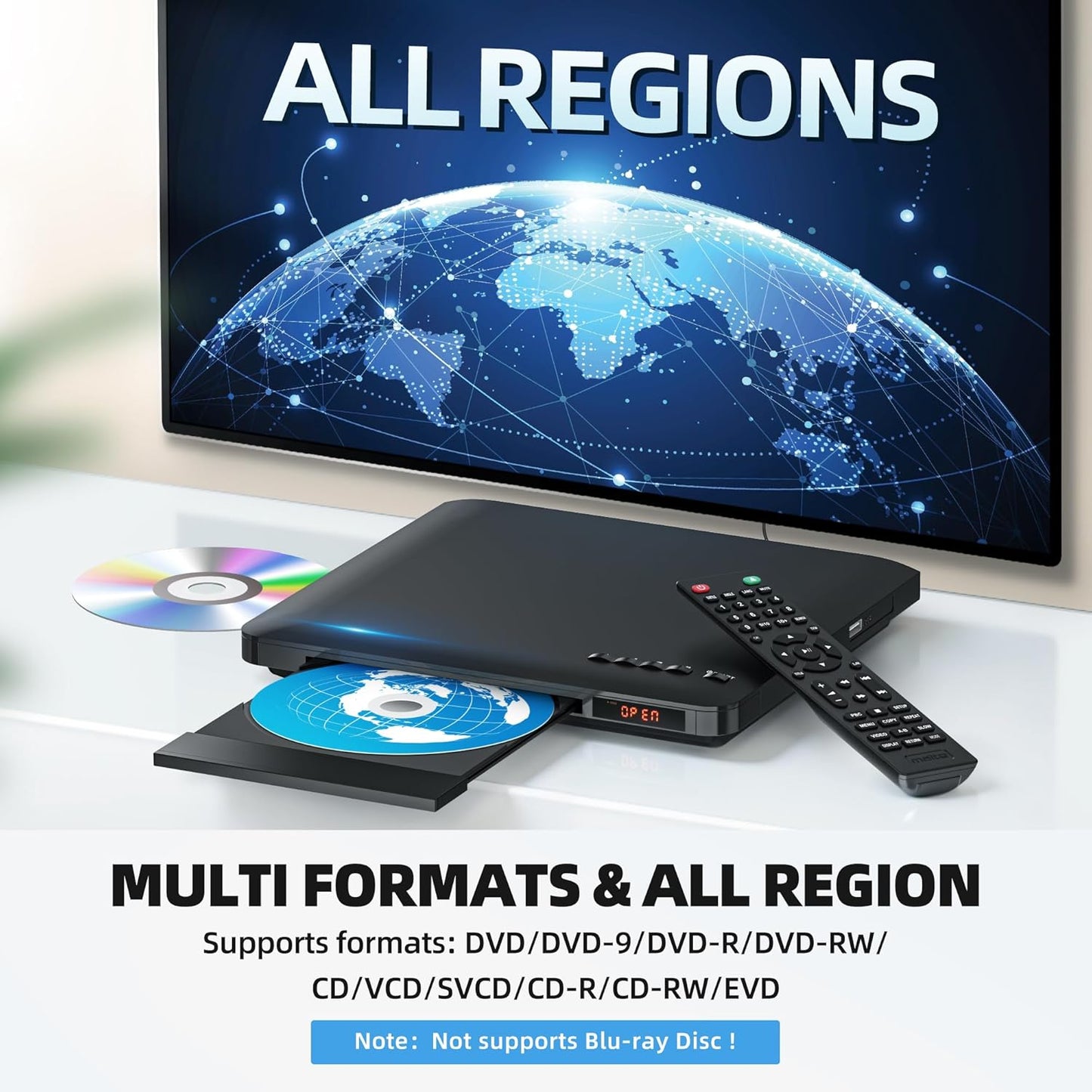 MAITE 0.6 Inch Ultra Slim DVD Player, Thin HDMI AV DVD Players for TV, Design with Region Free & Colourful HD Pixels