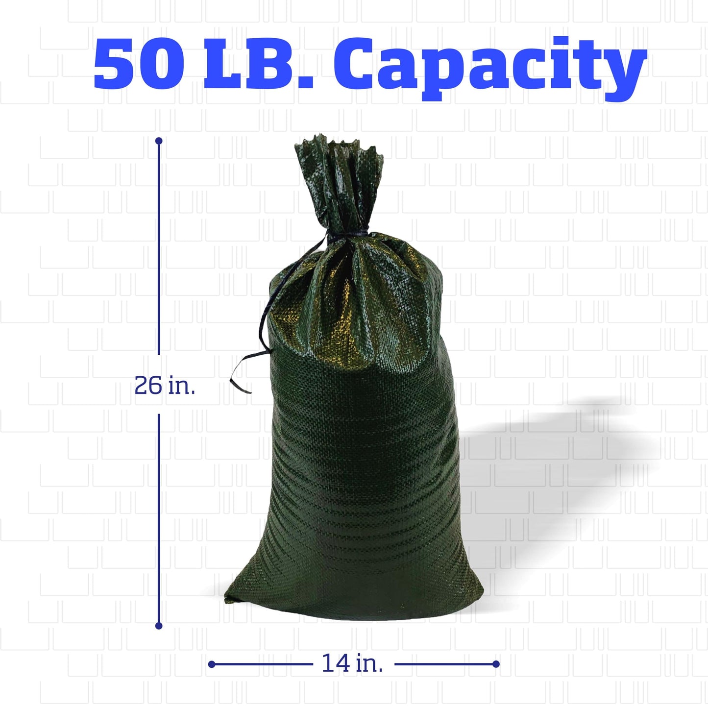 DURASACK Heavy Duty Sand Bags with Tie Strings Empty Woven Polypropylene Sand-Bags for Flood Control with 1600 Hours of UV Protection, 50 lbs Capacity, 14x26 inches, Green, 1000 Count
