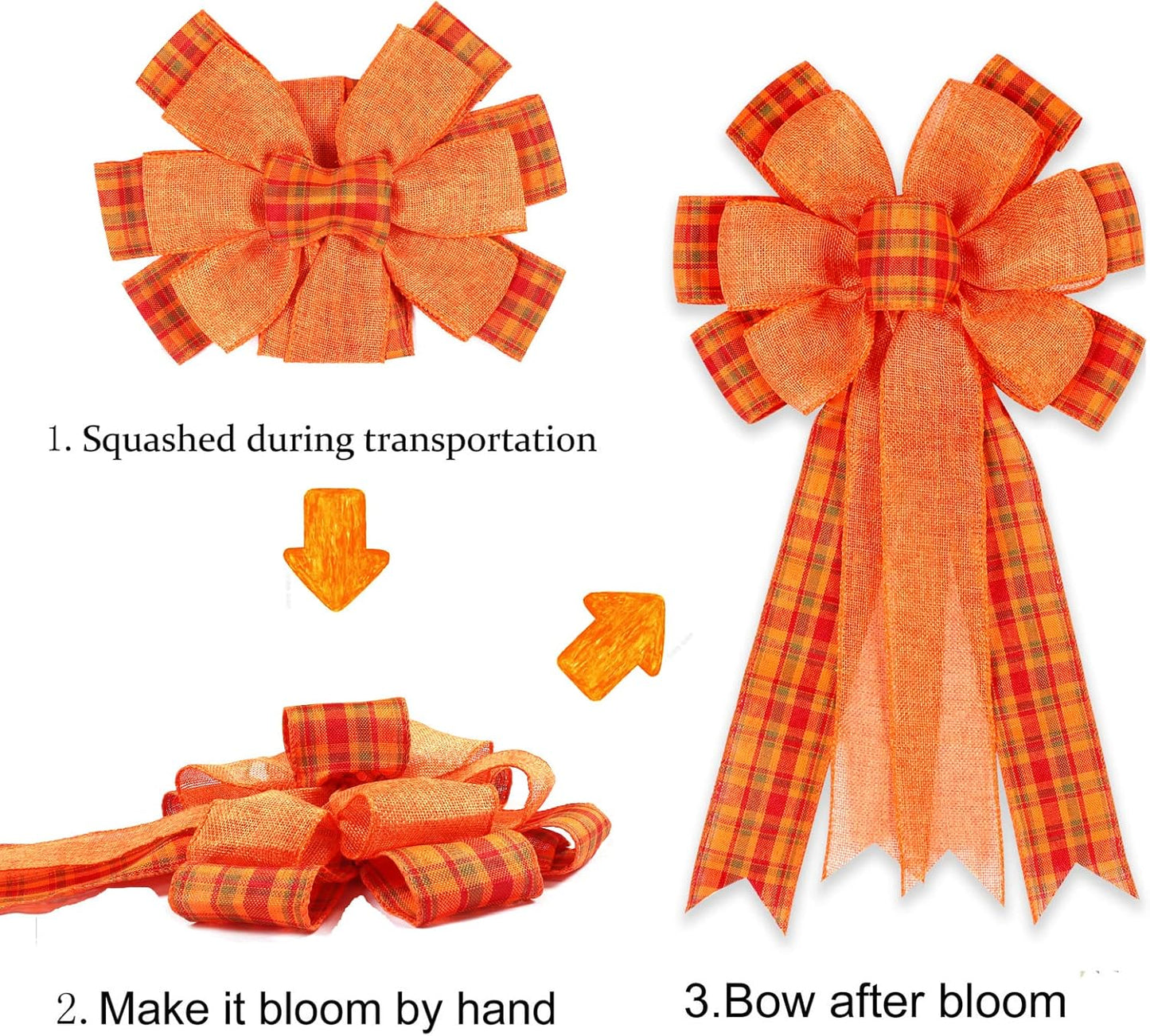 Skiennix Fall Bows - 2 Pack Halloween & Thanksgiving Wreath Decorations | Orange Buffalo Plaid