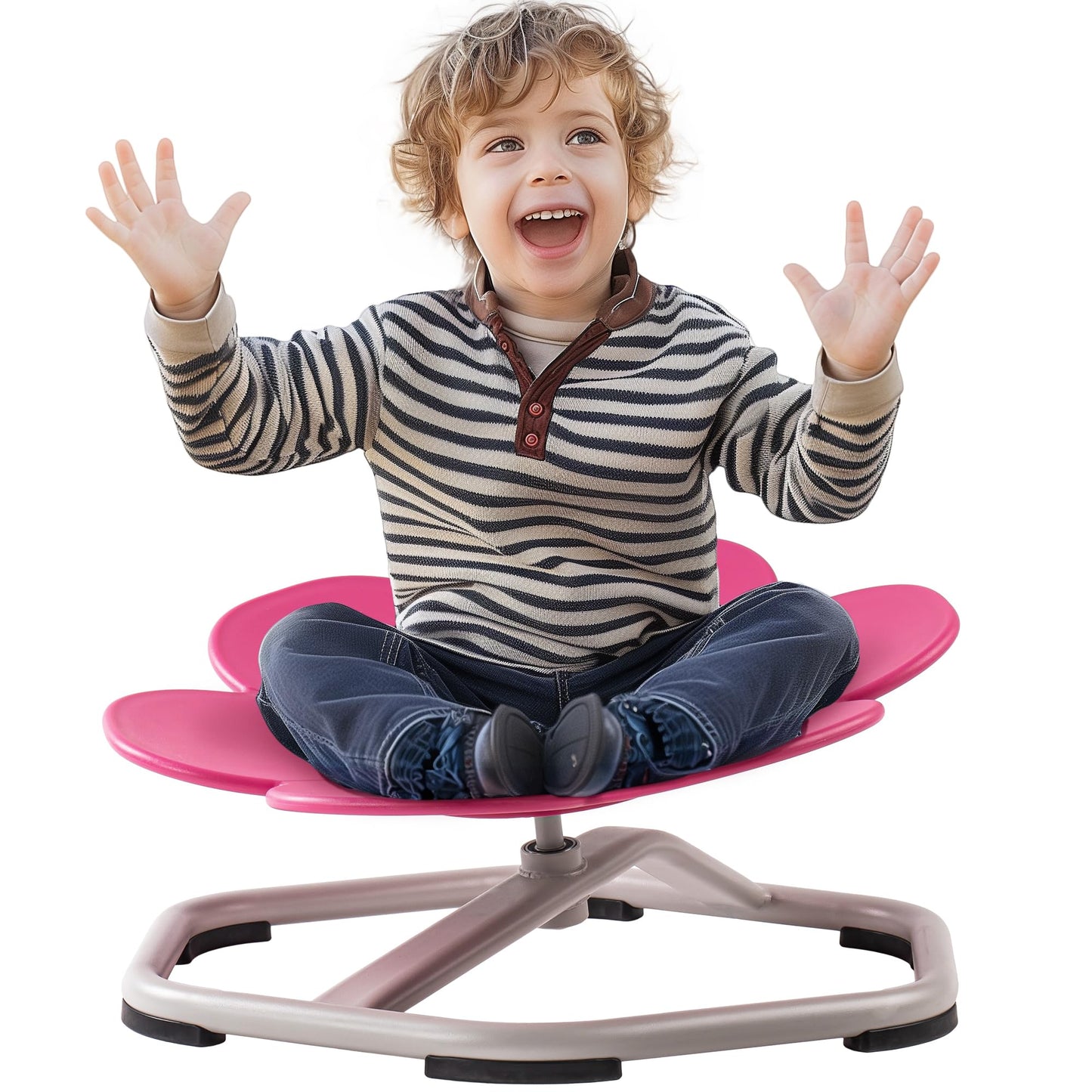 ROBUD Kids Sensory Swivel Chair, Autism Kids Swivel Chair with Non-Slip Design, Training Body Coordination, Flower Shape Wobble Chair, No Assembly, Pink