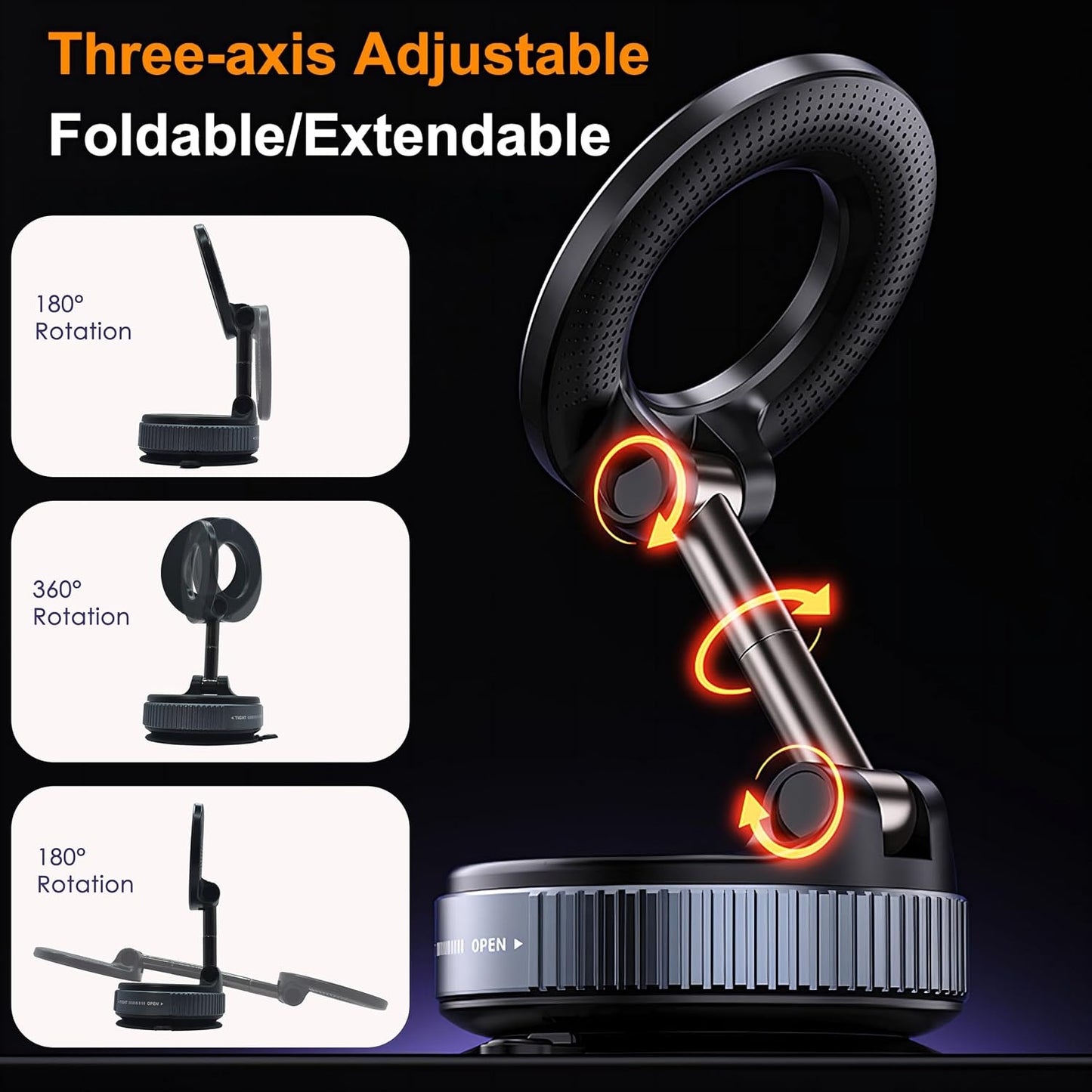 BLISSJU Vacuum Magnetic Car Phone Holder Foldable Mount with Ultra Suction Cup for Magnetic Phone Cases Cell Phone