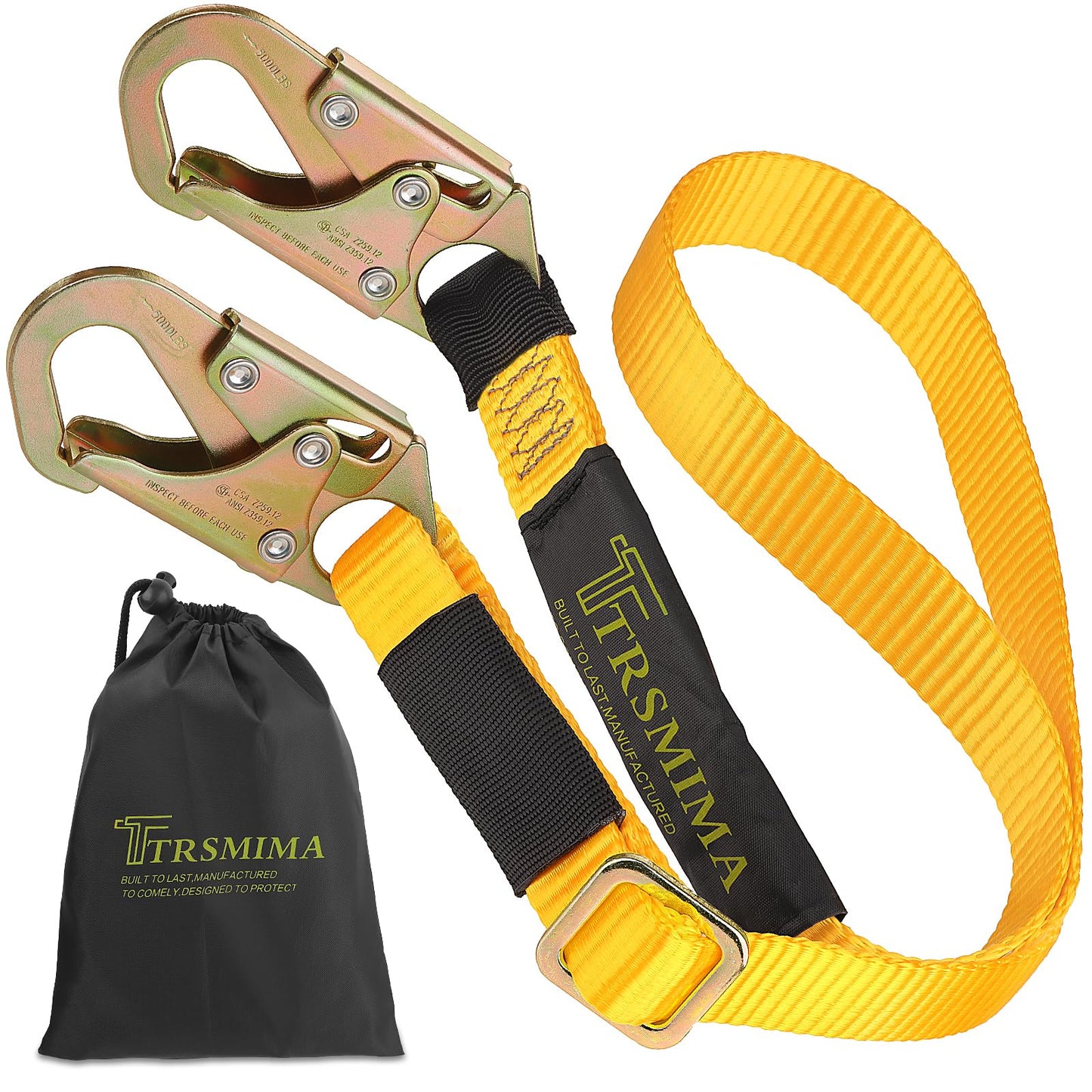 TRSMIMA Tree Climbing Safety Lanyard - 4ft to 6ft Adust Fall protection Webbing Belt Hunting Roof Strap Double Rebar Hook