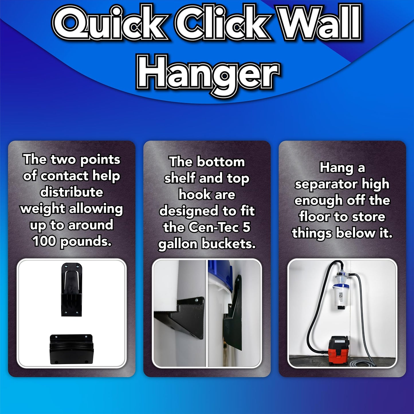 Wall Hung Assembled Quick Click Separator with 5 Gallon Locking Bin and 10 Ft. Commercial Dust Collection Hose