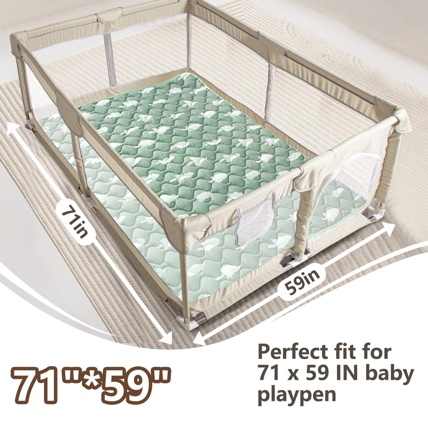 Beavtaens Baby Play Mats for Floor, 71”x59” Upgraded Thickness & Larger Super Soft Playmat for Babies and Toddlers, Foldable Washable, Upgrade Anti-Slip Crawling Mat for Playpen(Trees)