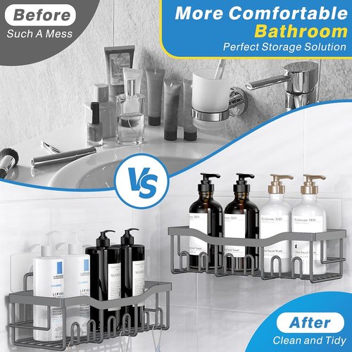 EUDELE Rustproof Stainless Steel Shower Caddy - No Drill Adhesive Organizer with Large Capacity | XL Size for Bathroom & Kitchen Storage