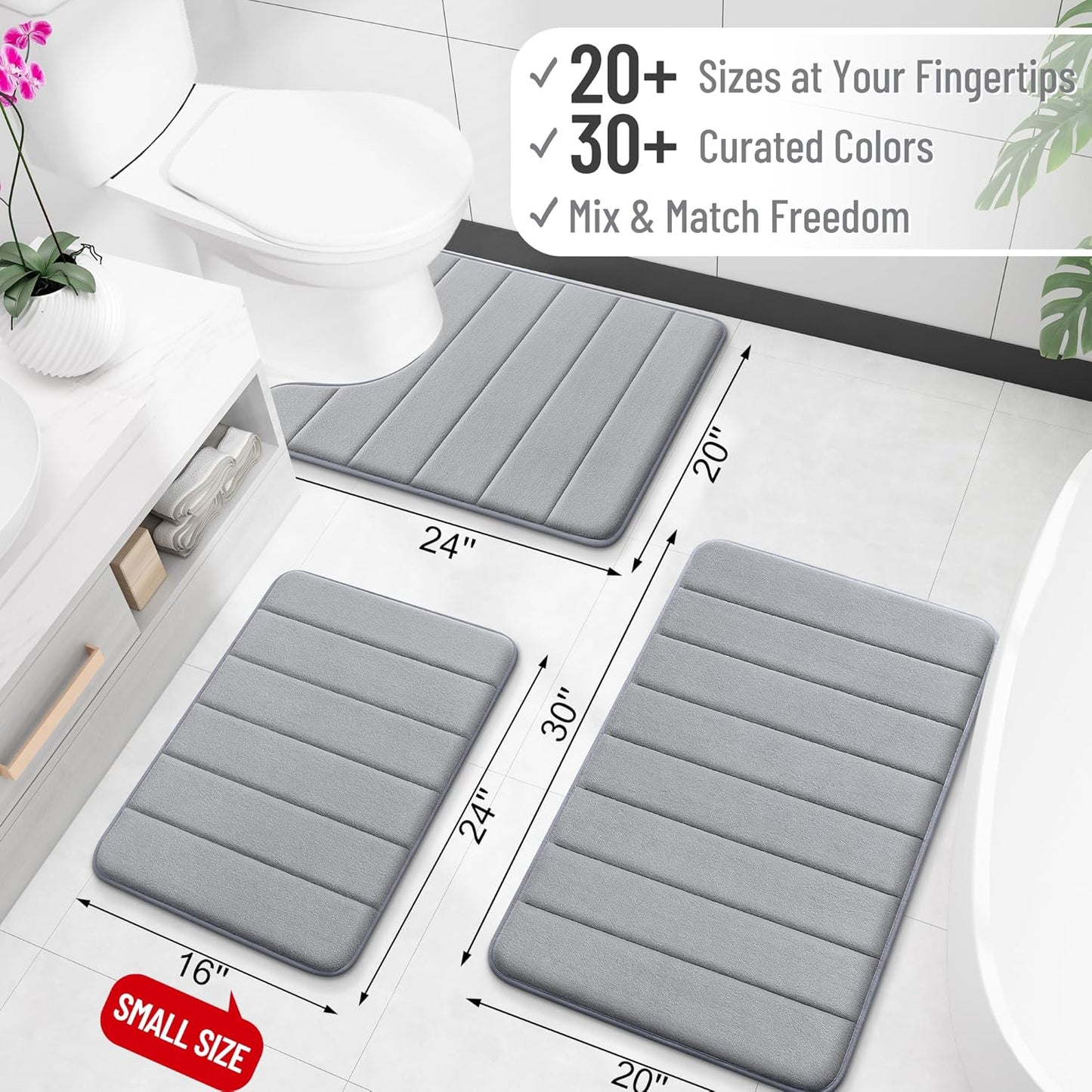OLANLY Memory Foam Bath Mat - Super Soft & Absorbent | Quick Dry, Machine Washable, 30x20 in Grey