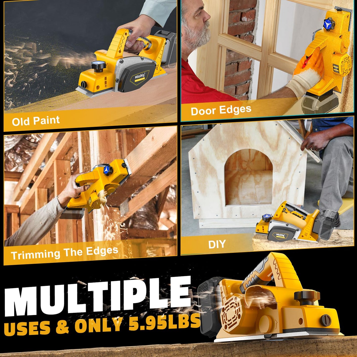 MtiolHig 30000 CPM Cordless Handheld Planer Compatible with DeWalt 20V Battery (Tool Only) 3-1/4 Inch Electric Planer - Power Hand Wood Planer for Woodworking, Carpentry, and Home DIY