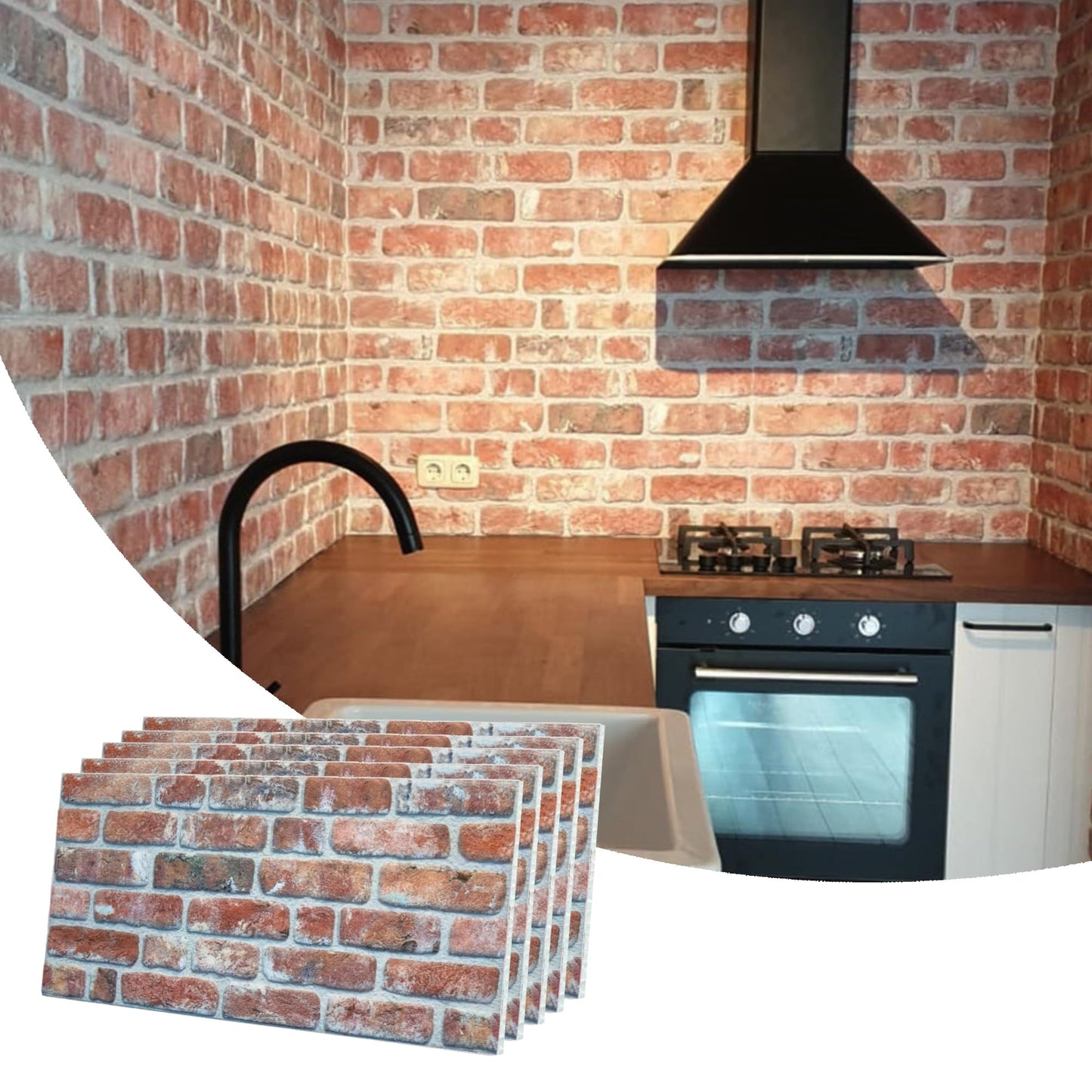Dundee Deco 3D Wall Panels Faux Brick - Cladding, Red Brown Stone Look Wall Paneling, Styrofoam Facing for Living Room, Kitchen, Bathroom, Balcony, Bedroom, Set of 5, Covers 27 sq ft