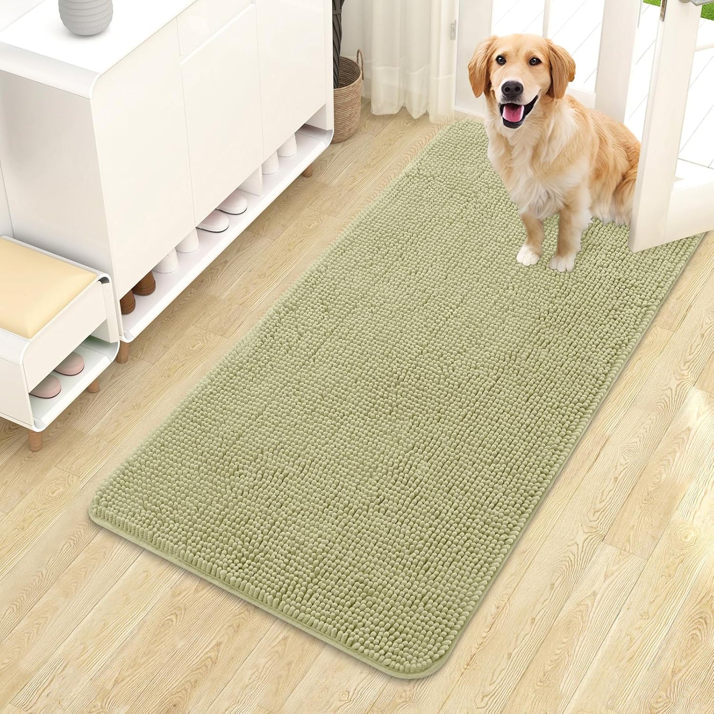OLANLY Dog Door Mat - Absorbent Non-Slip Washable Doormat for Muddy Paws | 44x24, Quick Dry Chenille, Vanilla