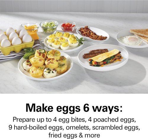 Hamilton Beach 6-in-1 Electric Egg Cooker - Versatile Hard Boiled, Sous Vide & Poacher | 5.25” Non-Stick Skillet in Grey