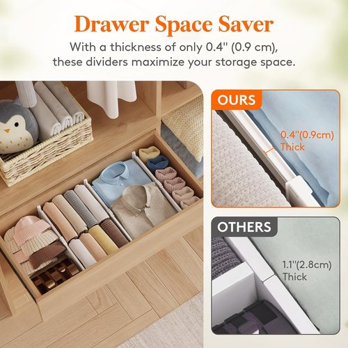 Lifewit Drawer Dividers - Expandable 12 Pack for Clothes | Adjustable Organizers 27-42cm/10.5-16.5" White