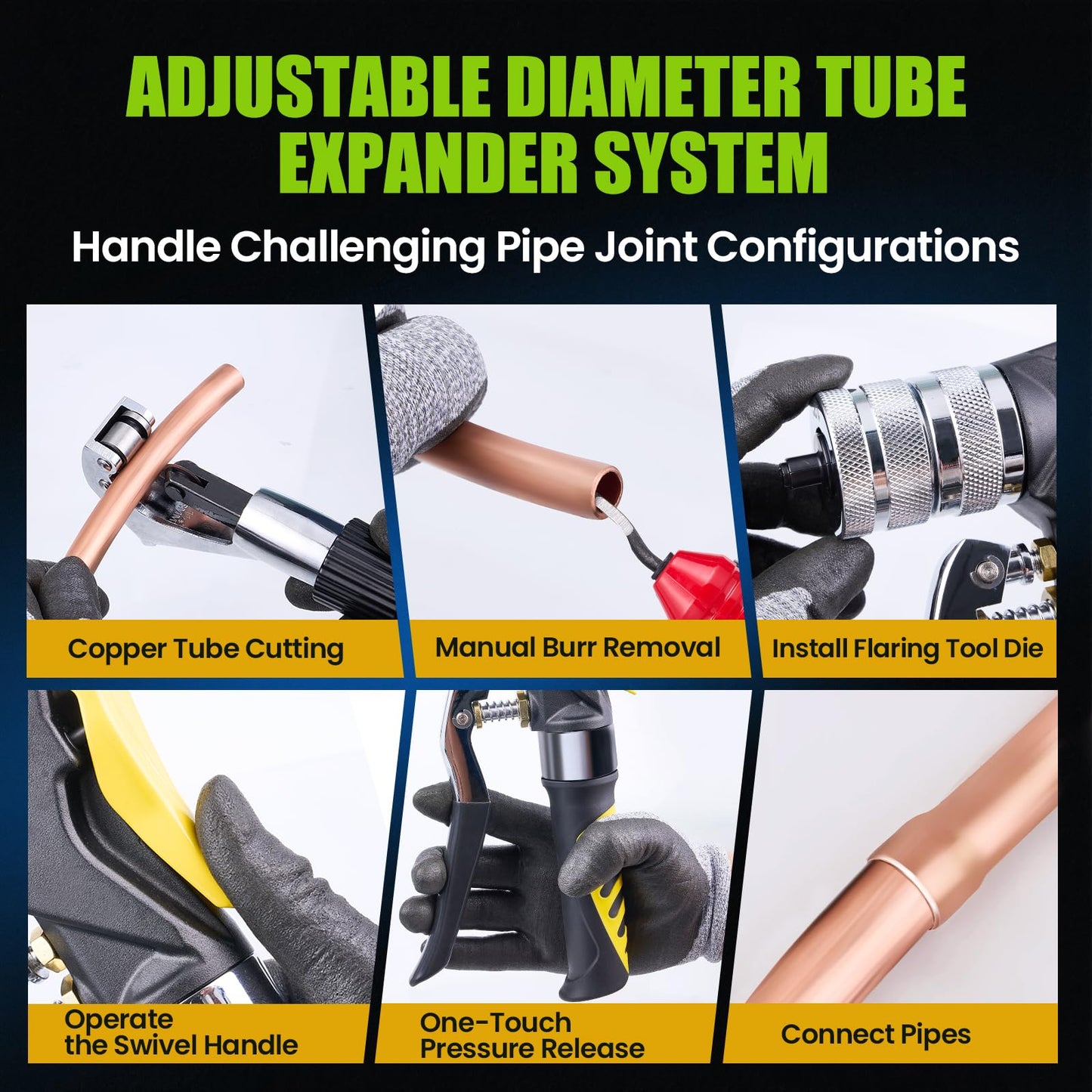 Super Stars Hydraulic Copper Tube Expander Kit – HVAC Swaging Tool with Tube Cutter, Deburring Tool