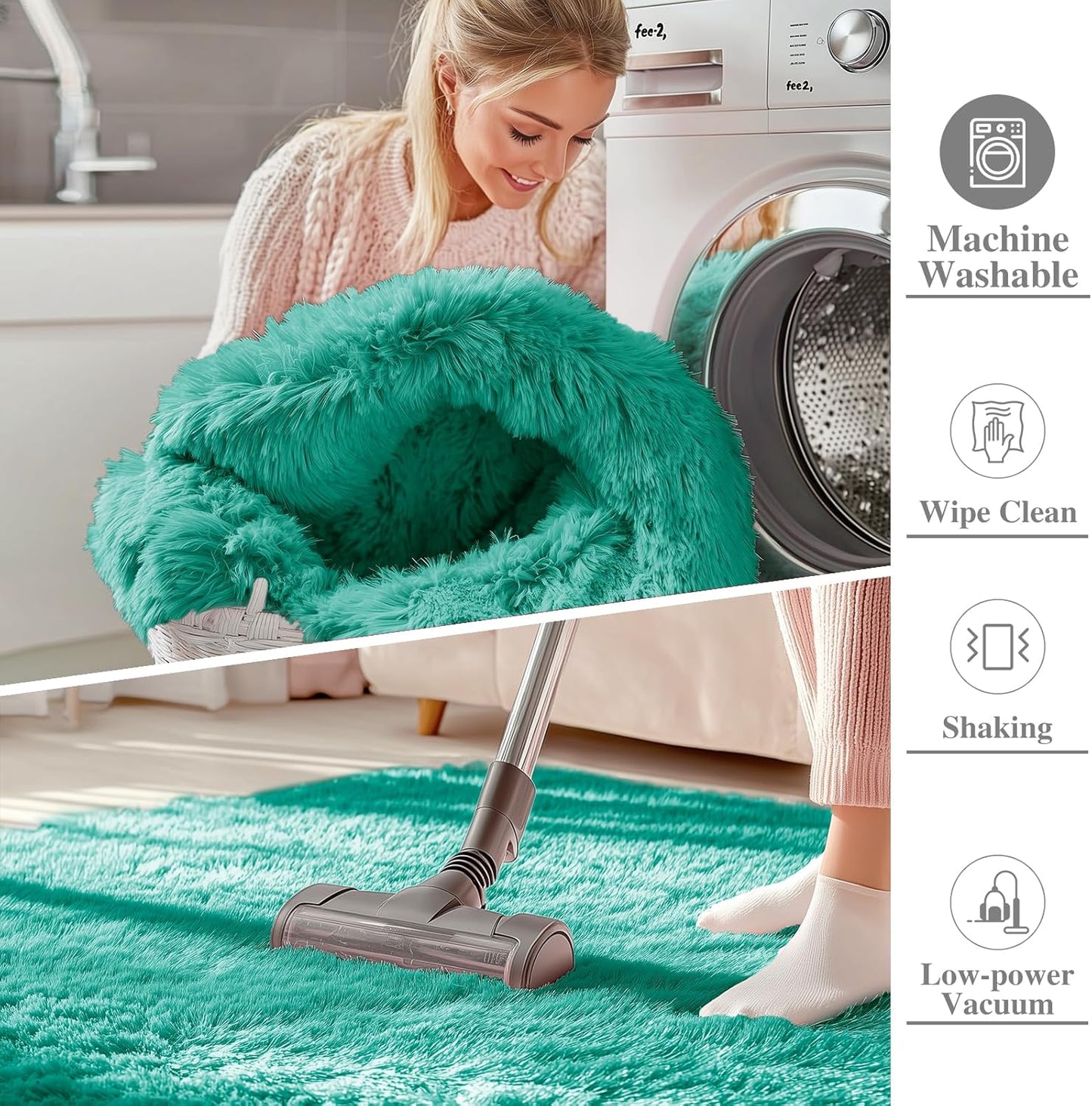 OLANLY Runner Rugs - Soft, Machine Washable Shaggy Design for Hallway & Bedroom | Teal Green