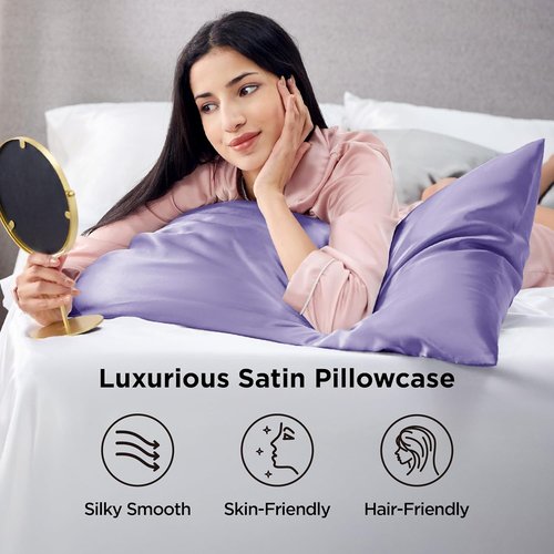 Bedsure Satin Pillowcase Set of 2 - Lilac Silky Pillow Cases for Hair & Skin | 20x36 Inches, Envelope Closure